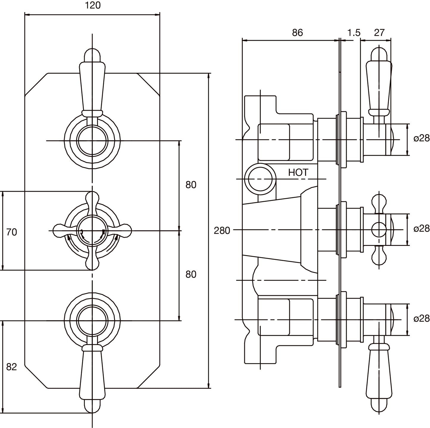NUIE Triple Thermostatic Shower Valve