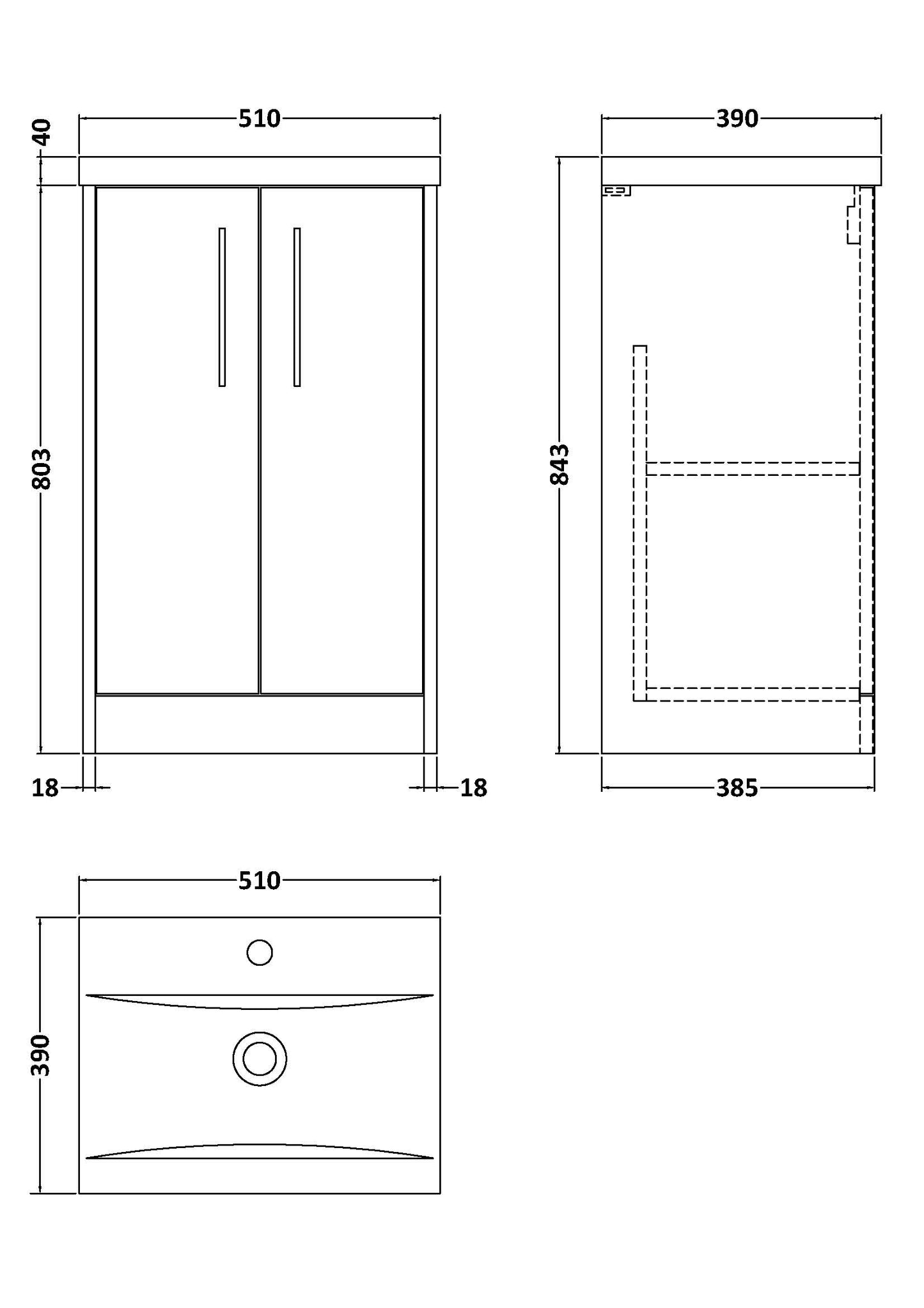 Hudson Reed 500mm Floor Standing 2 Door Vanity & Basin 1