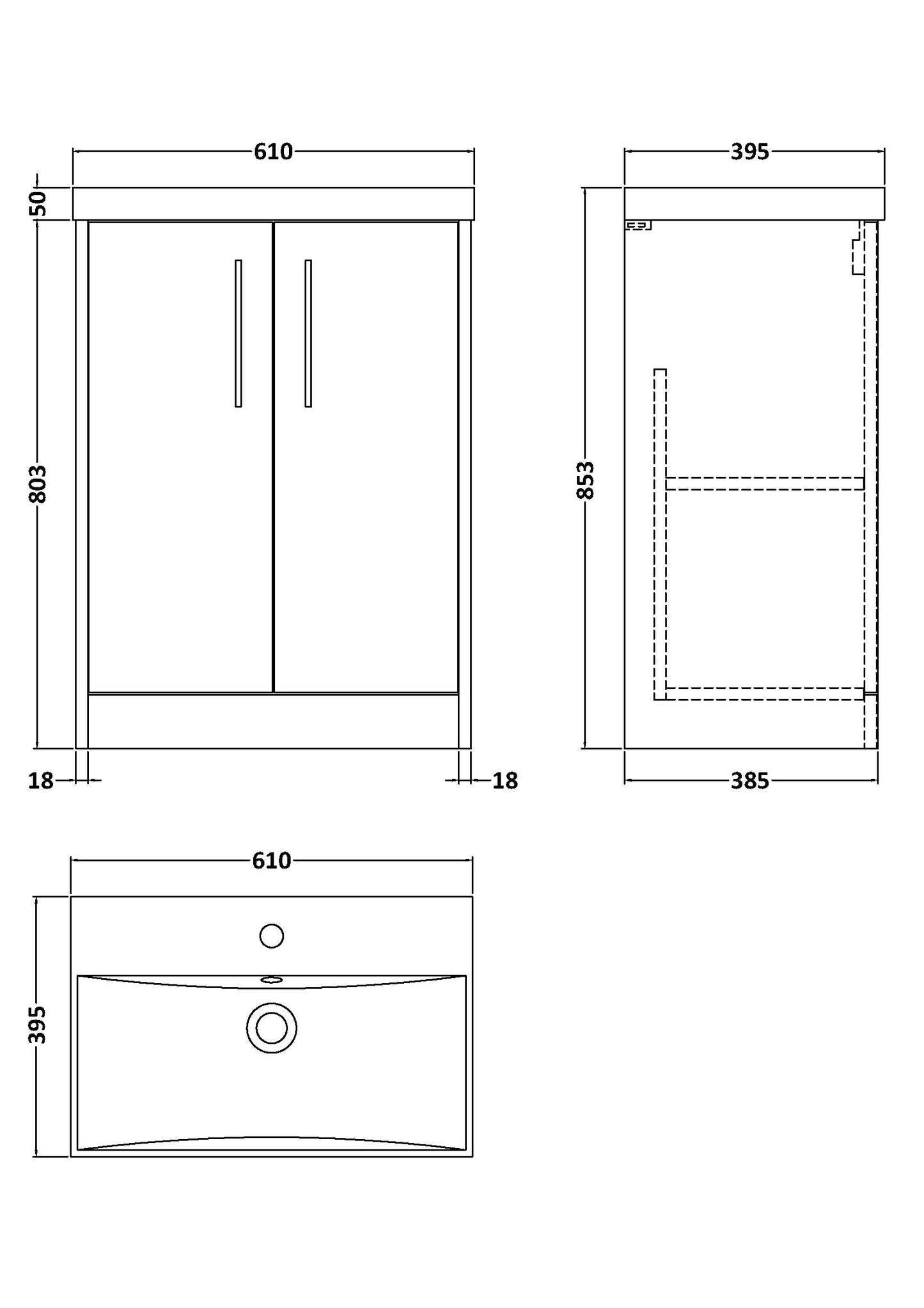 Hudson Reed 600mm Floor Standing 2 Door Vanity & Basin 3