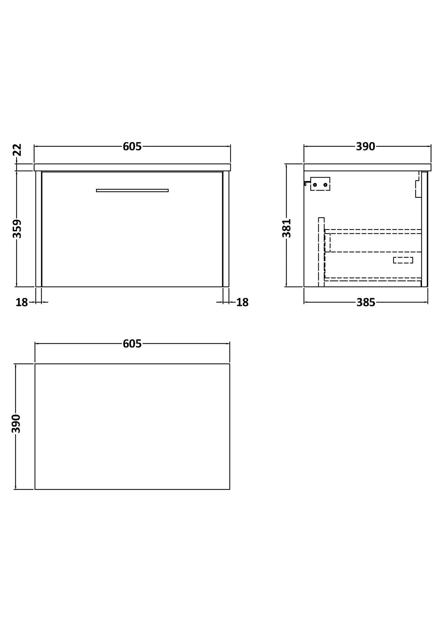 Hudson Reed 600mm Wall Hung Single Drawer Vanity & Laminate Top