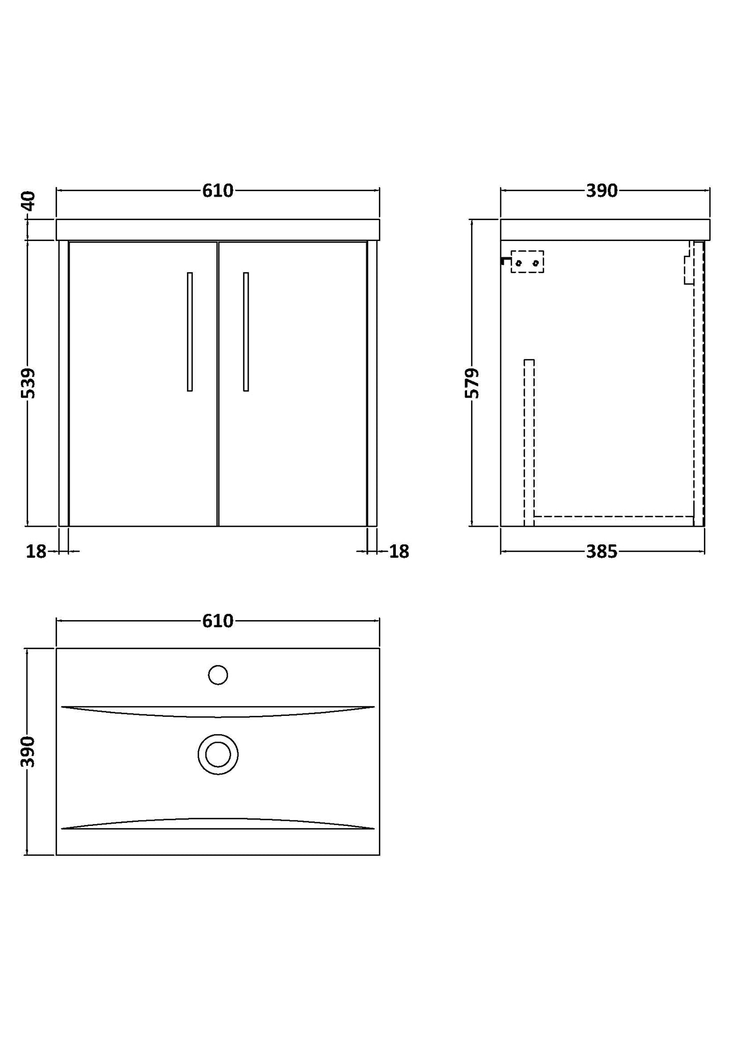 Hudson Reed 600mm Wall Hung 2 Door Vanity & Basin 1
