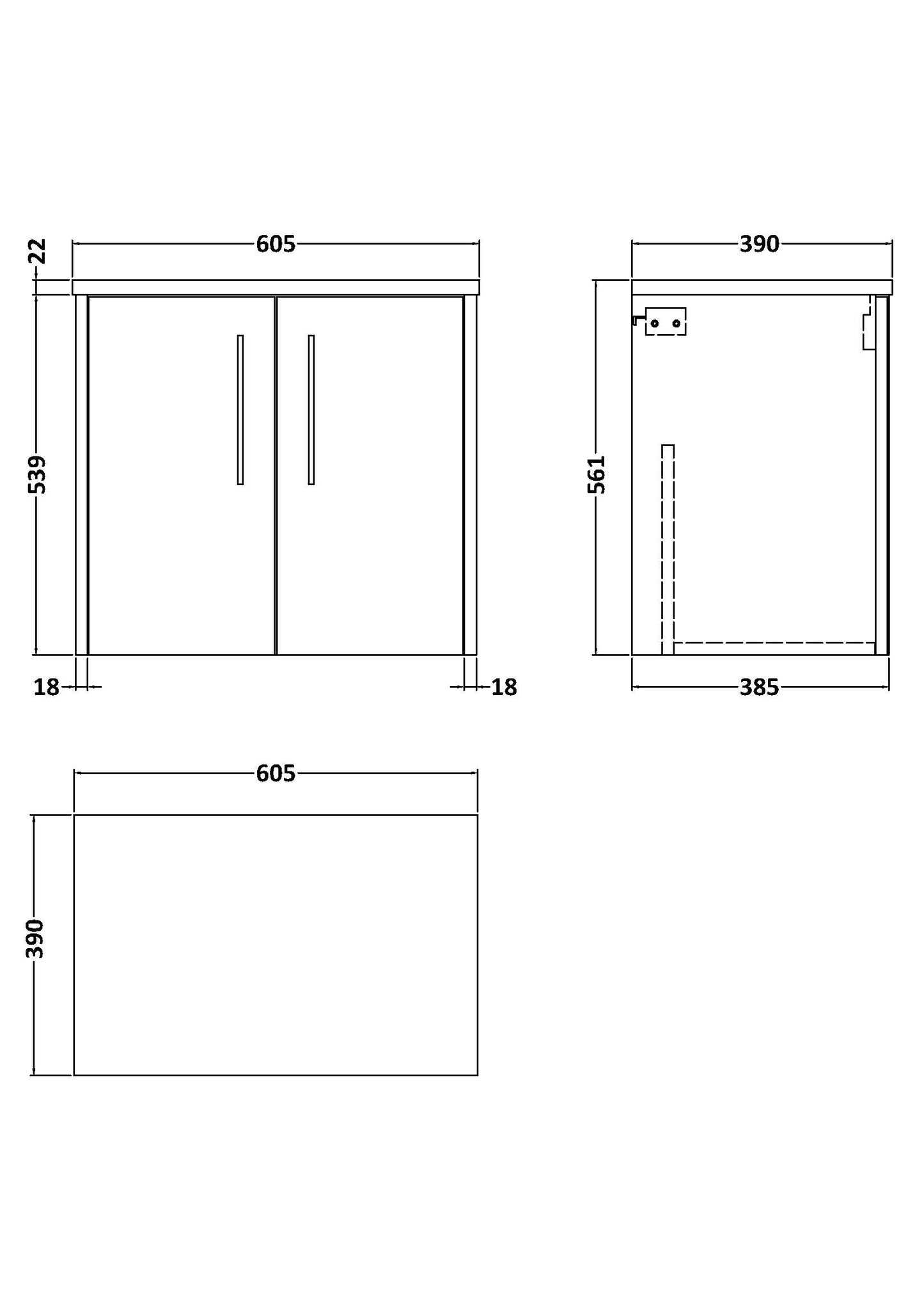 Hudson Reed 600mm Wall Hung 2 Door Vanity & Laminate Top