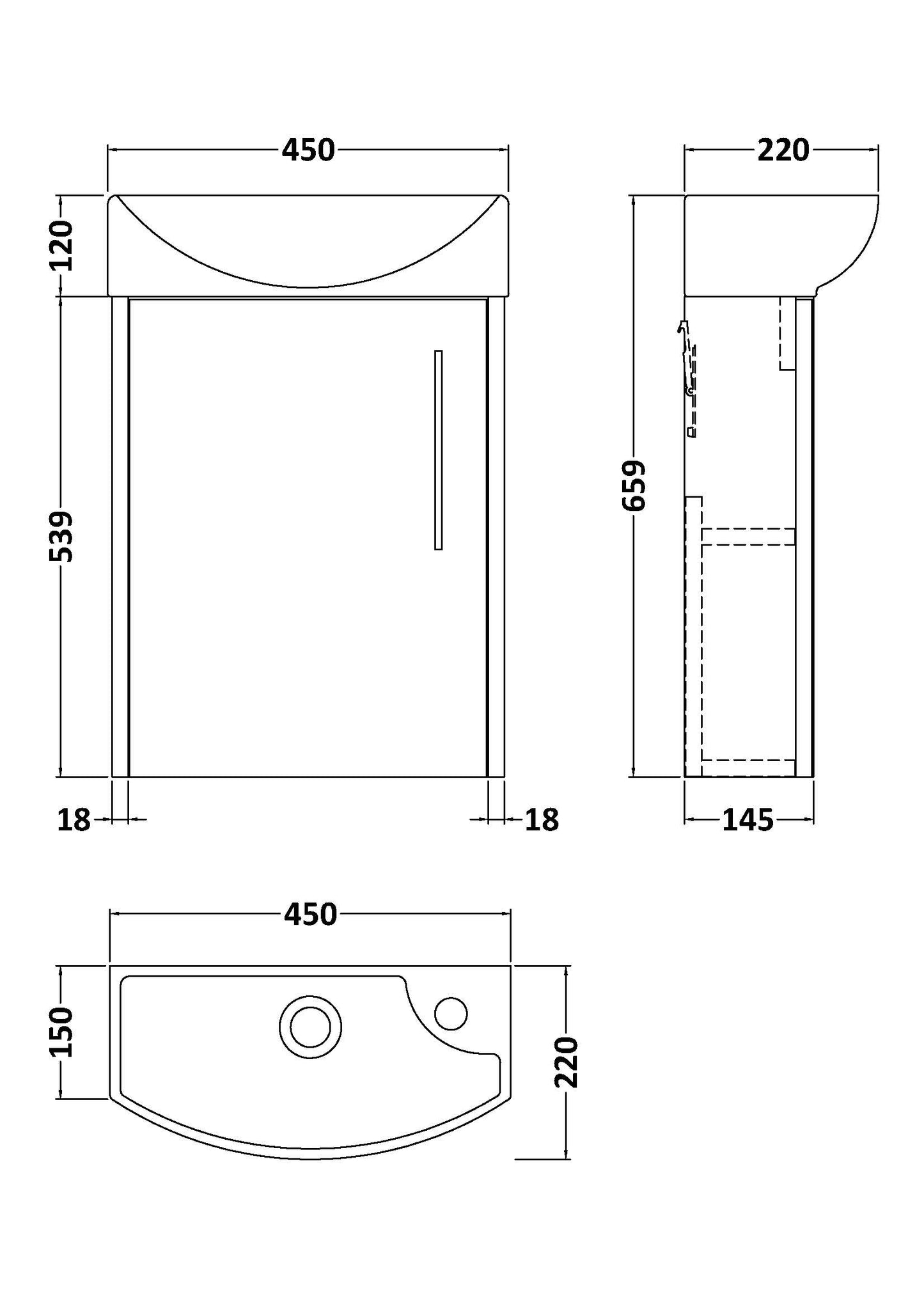 Hudson Reed 440mm Wall Hung 1 Door Unit & 1TH Basin LH