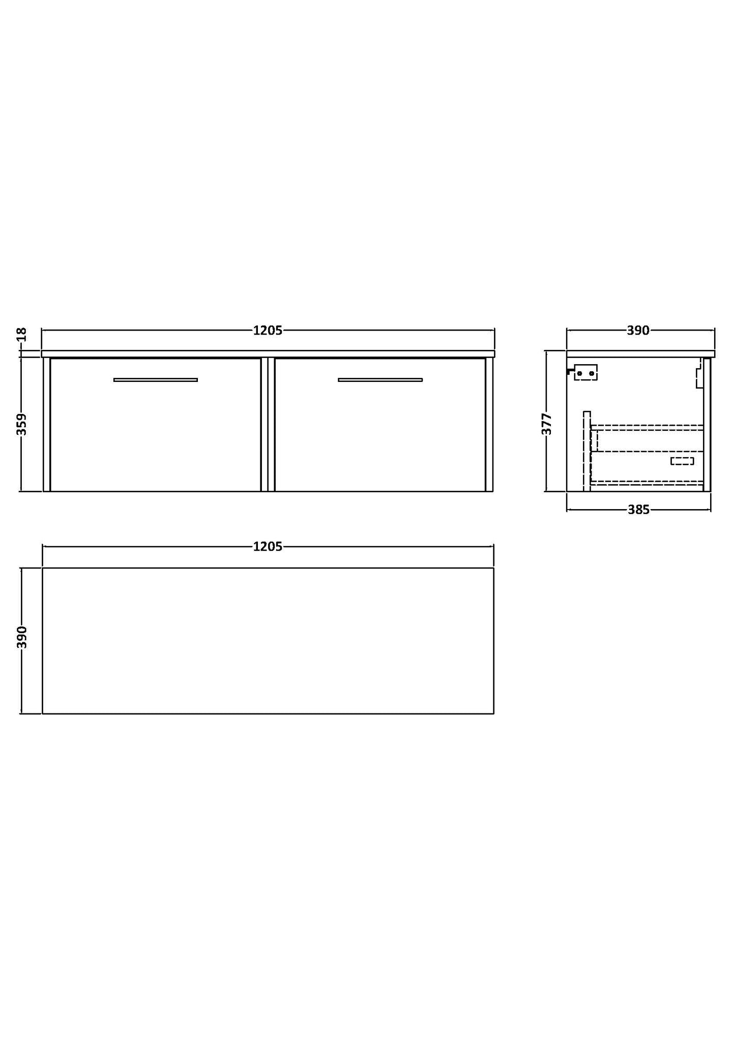 Hudson Reed 1200mm Wall Hung 2 Drawer Vanity & Worktop