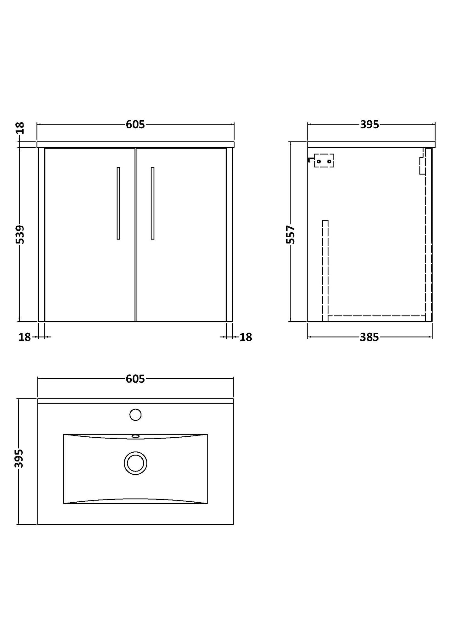 Hudson Reed 600mm Wall Hung 2 Door Vanity & Basin 2