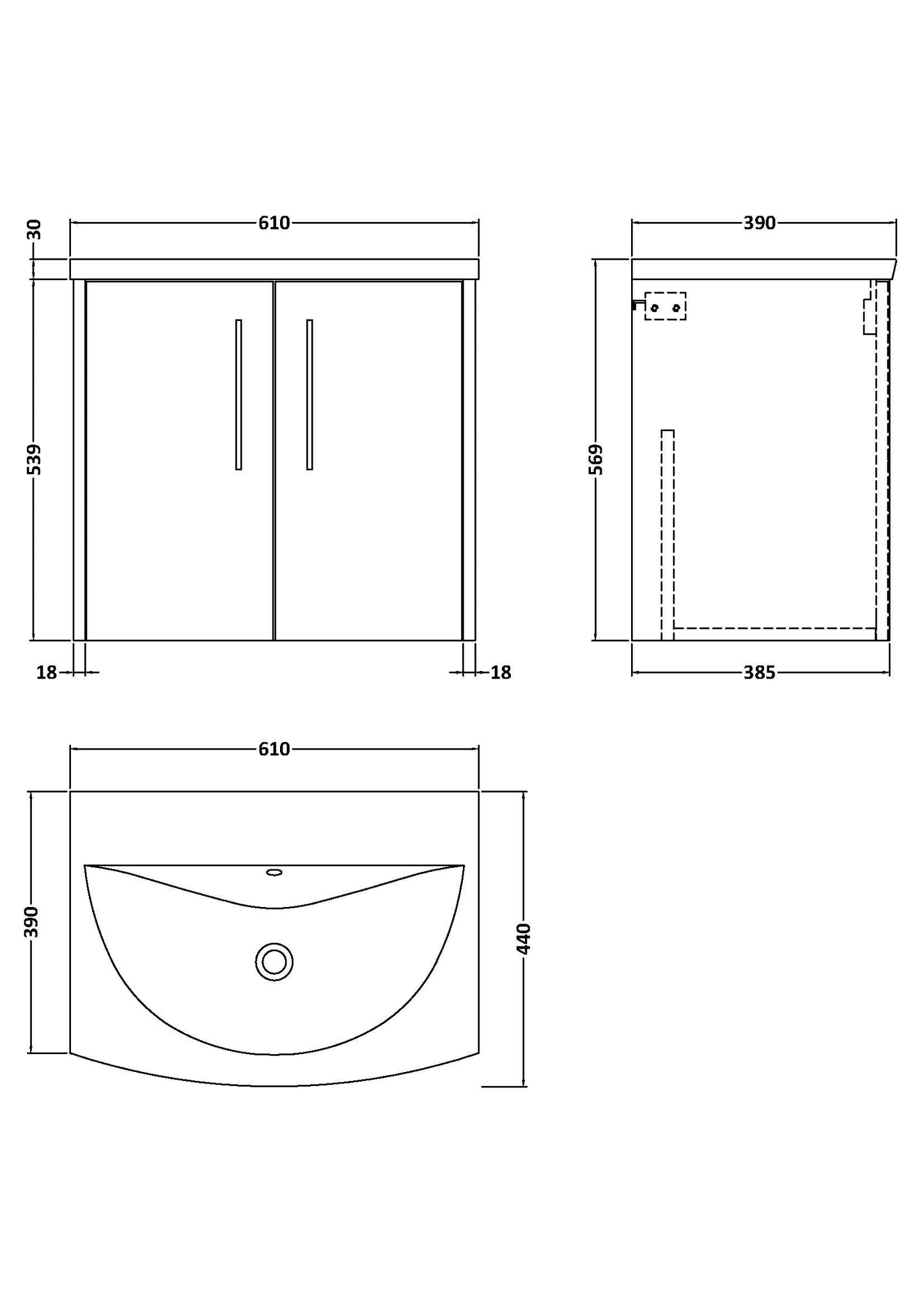 Hudson Reed 600mm Wall Hung 2 Door Vanity & Basin 4