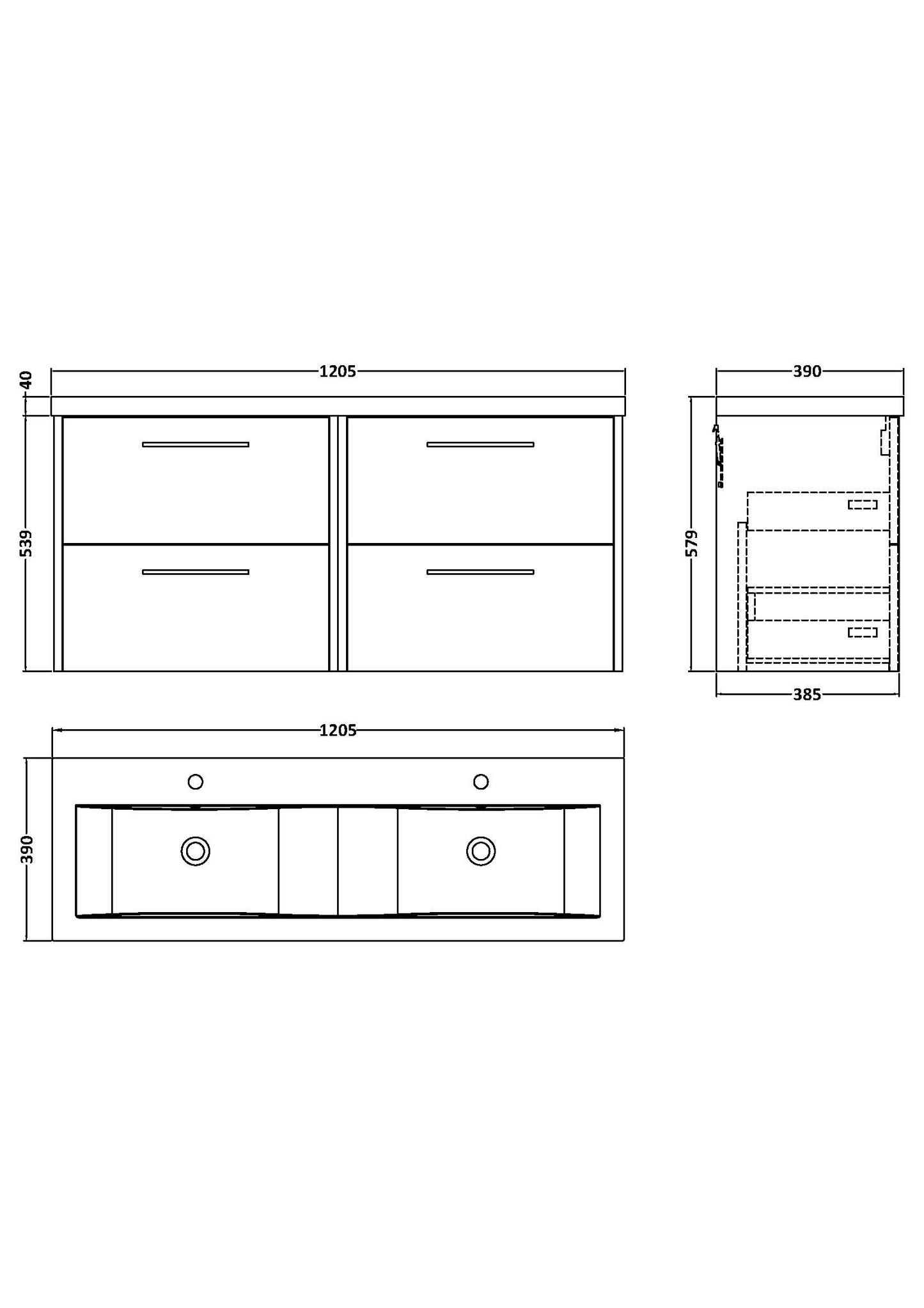 Hudson Reed 1200mm Wall Hung 4 Drawer Vanity & Double Basin