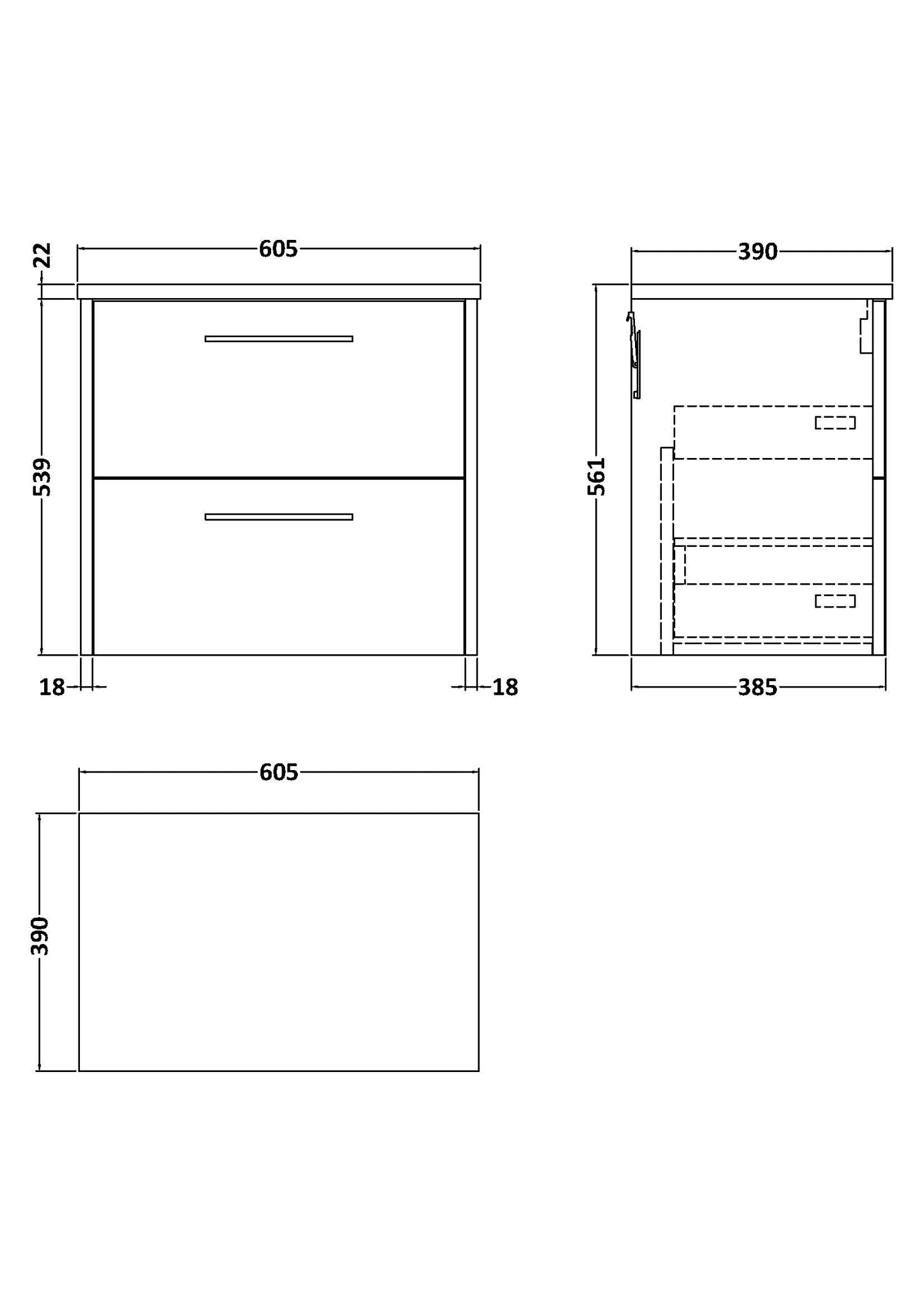 Hudson Reed 600mm Wall Hung 2 Drawer Vanity & Laminate Top