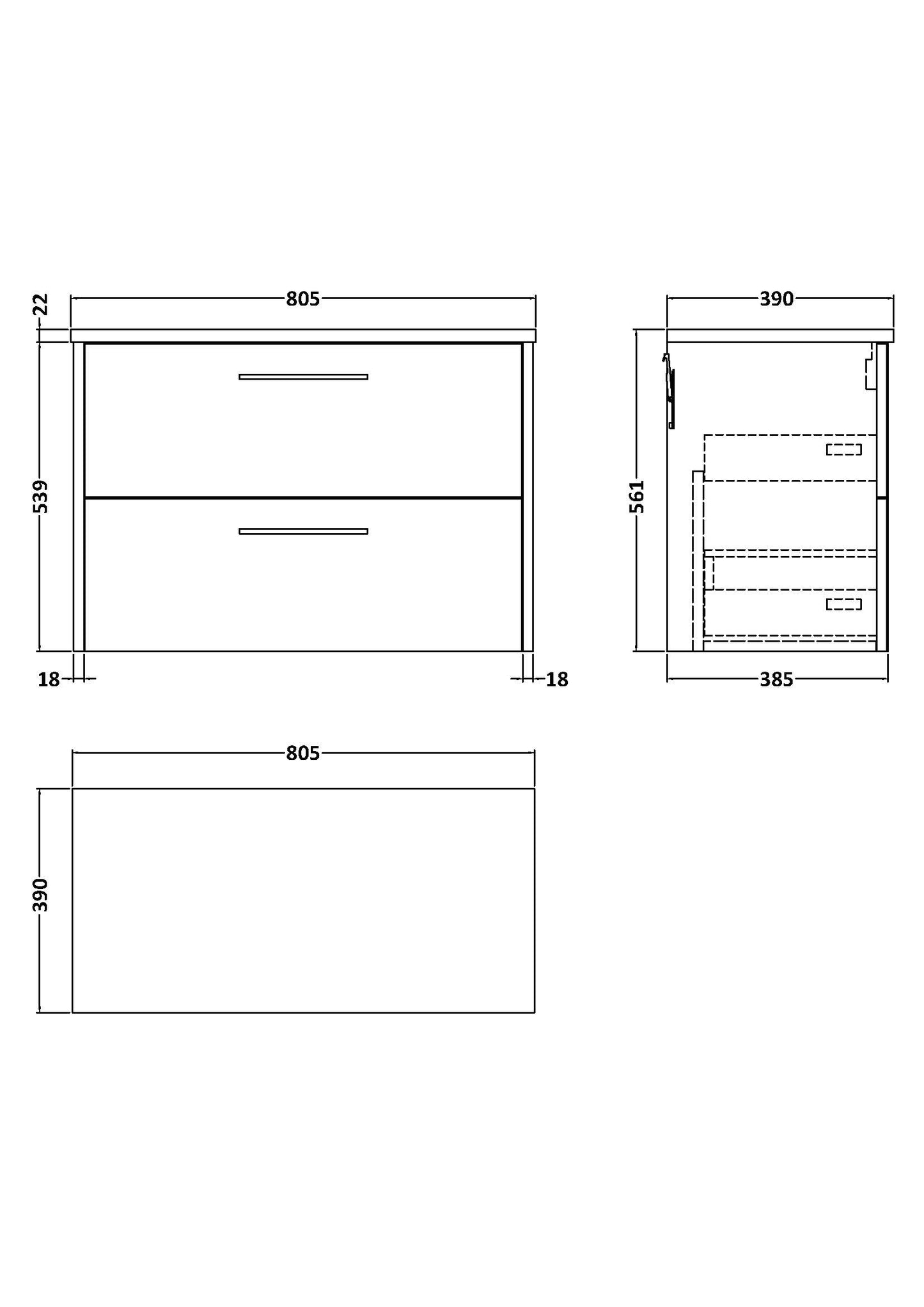 Hudson Reed 800mm Wall Hung 2 Drawer Vanity & Laminate Top