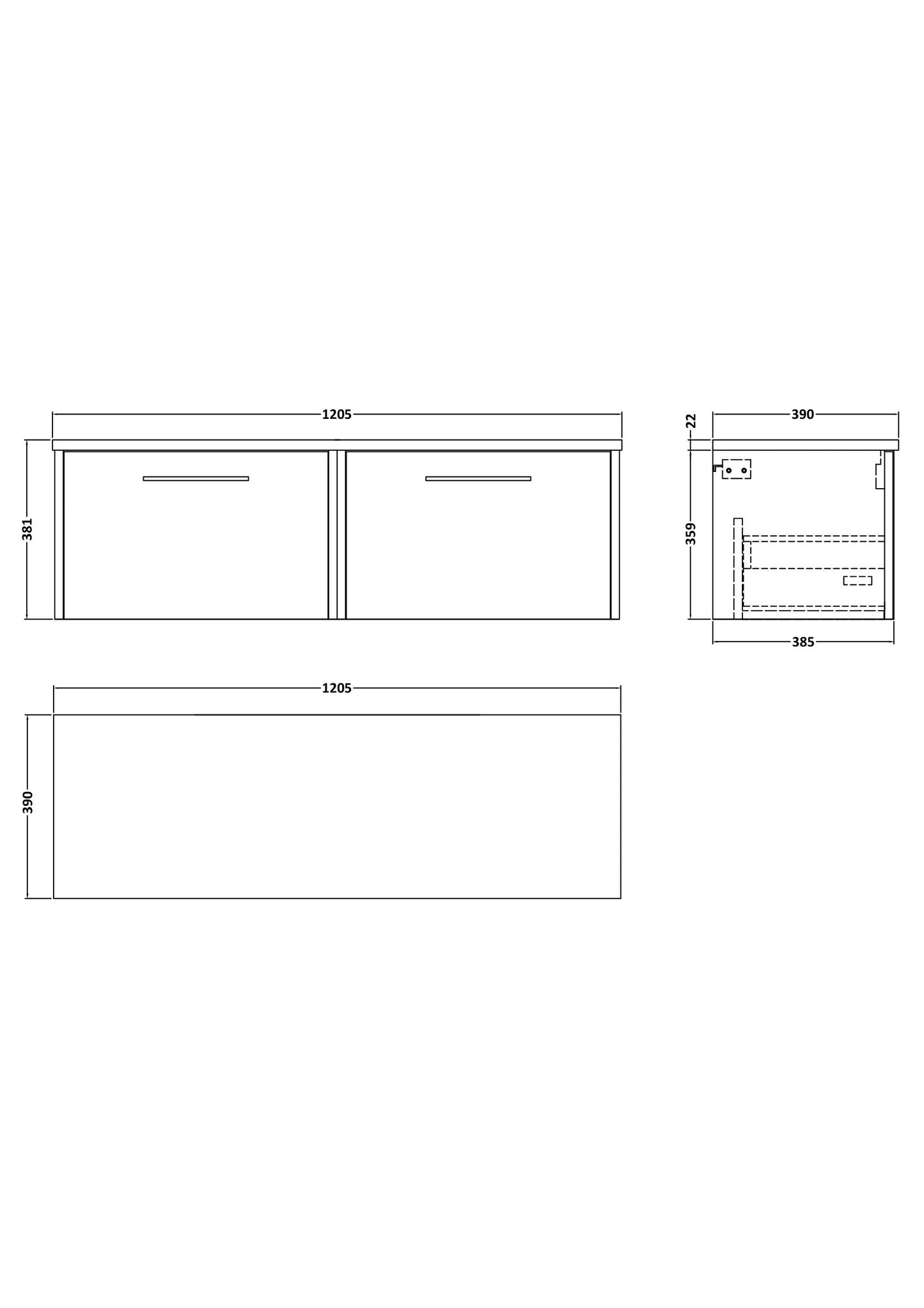 Hudson Reed 1200 Wall Hung 2-Drawer Vanity & Laminate Worktop