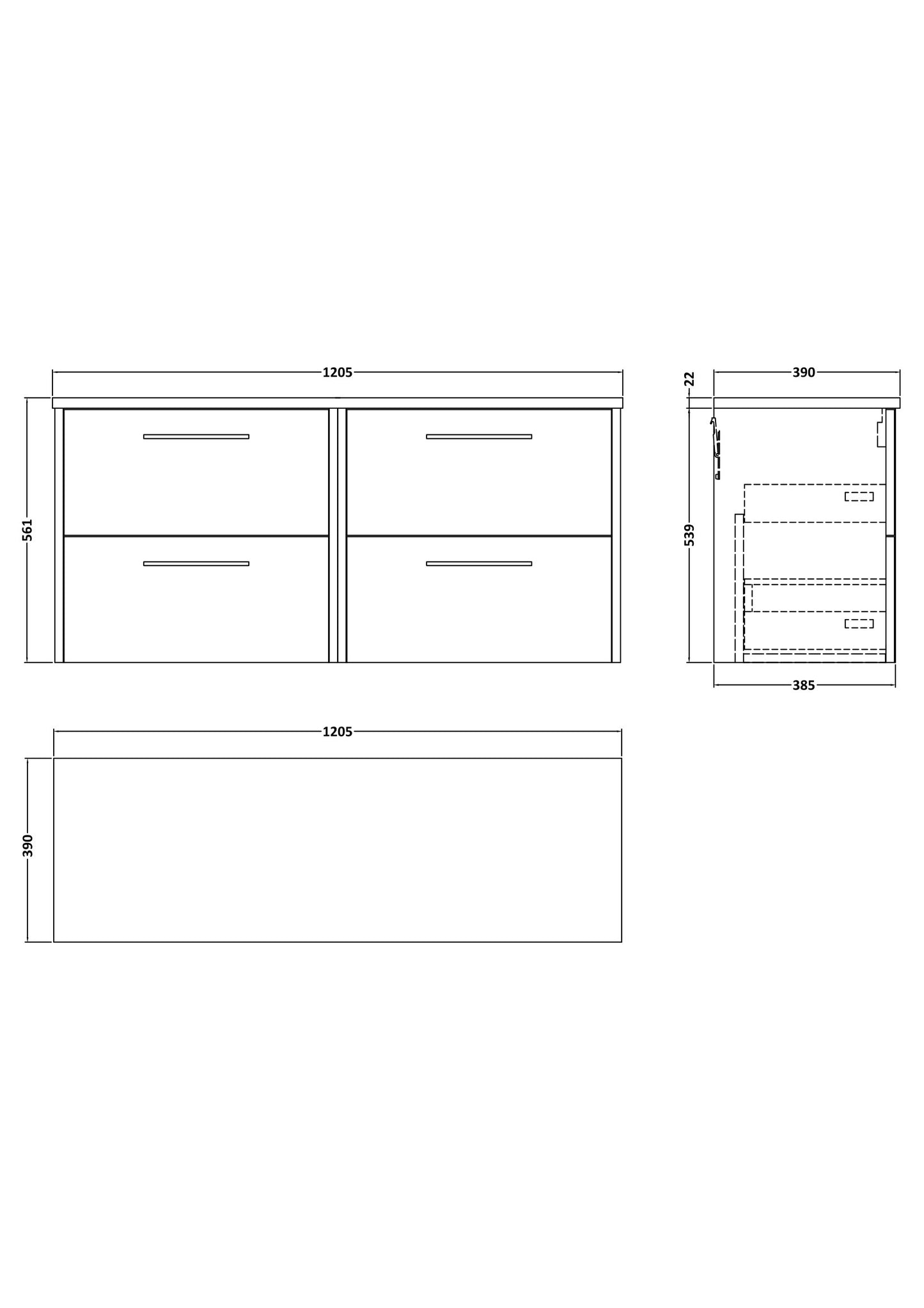 Hudson Reed 1200 Wall Hung 4-Drawer Vanity & Laminate Worktop