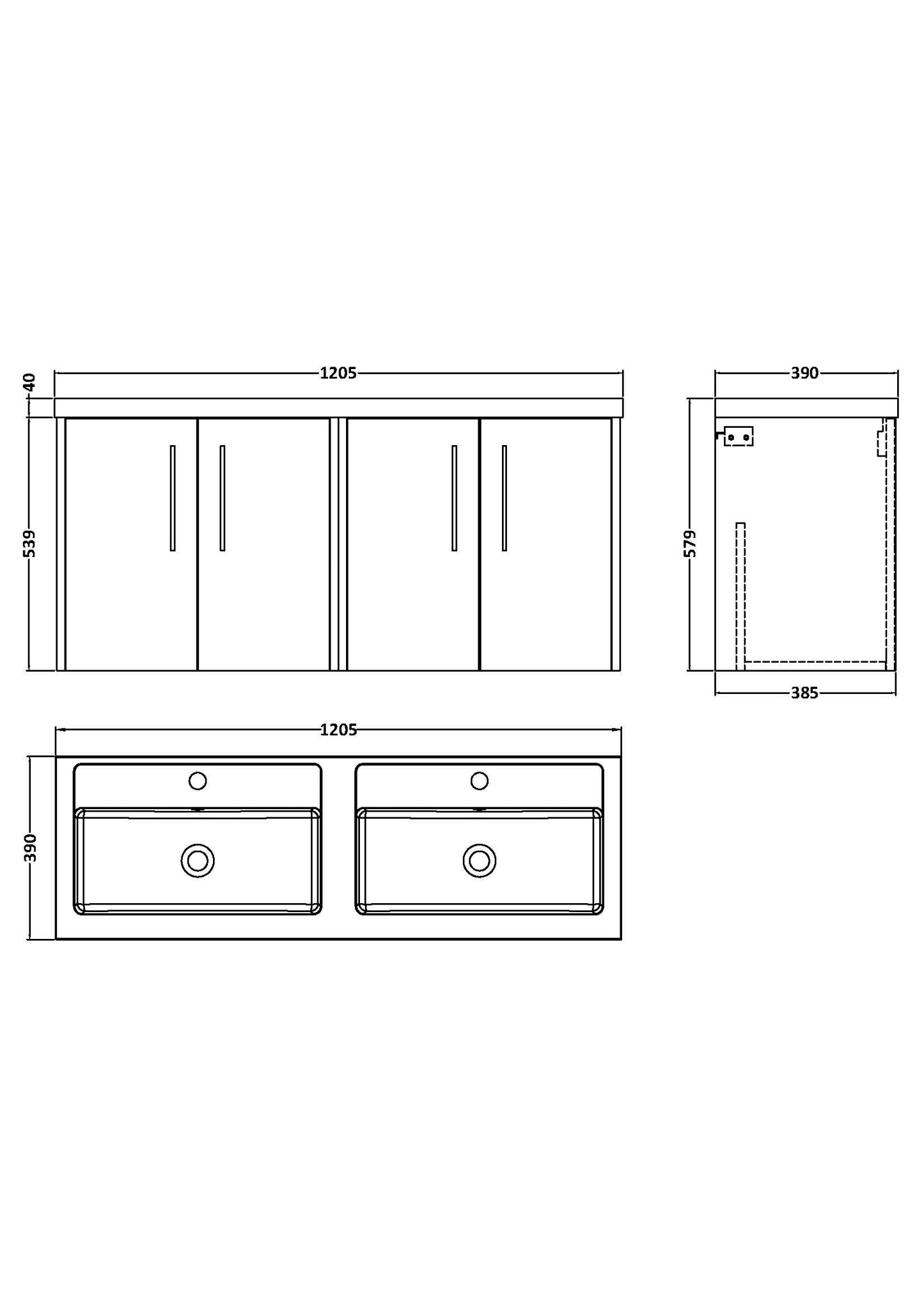 Hudson Reed 1200mm Wall Hung 4 Door Vanity & Double Basin