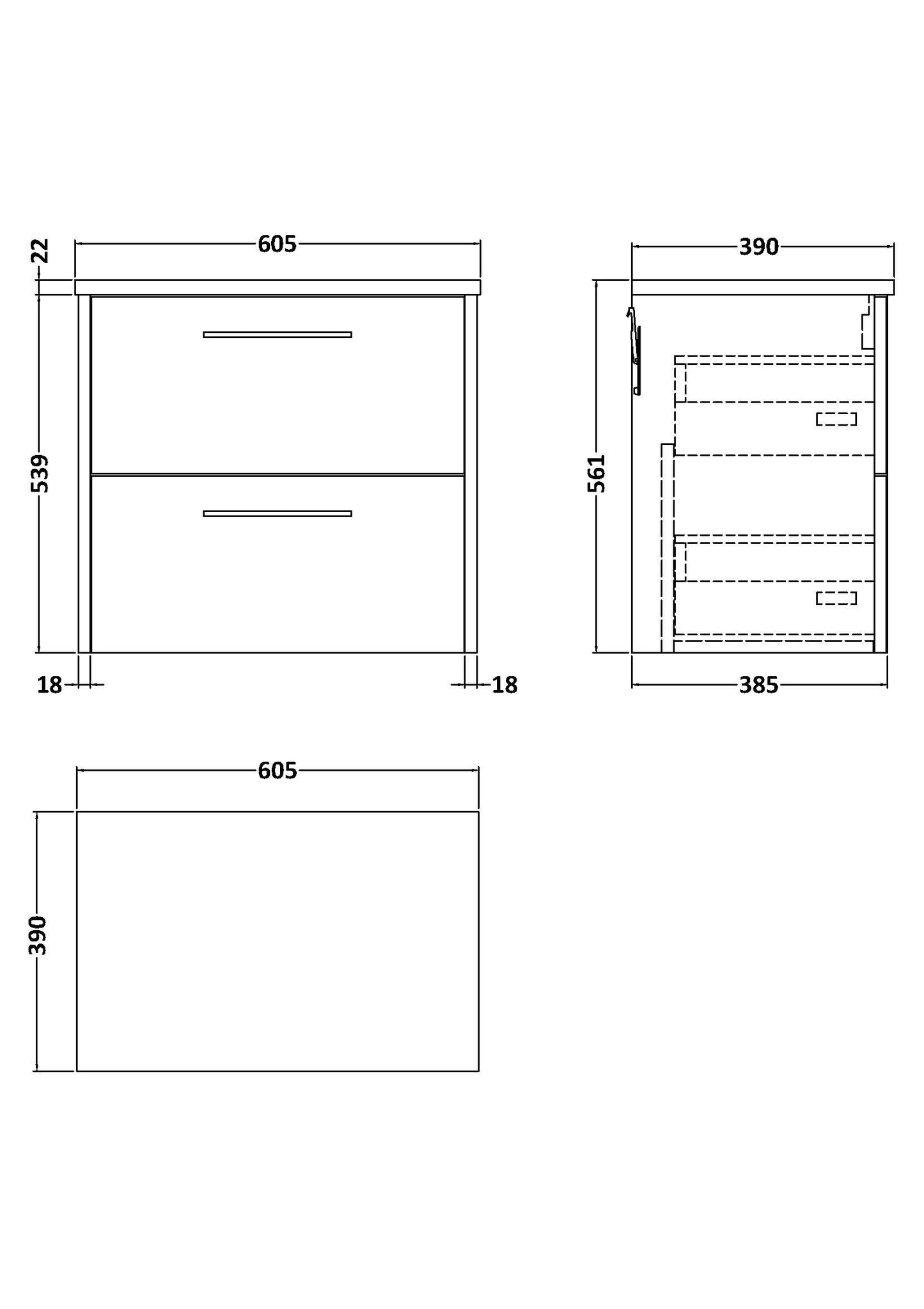 Hudson Reed 600 Wall Hung 2-Drawer Vanity & Laminate Worktop
