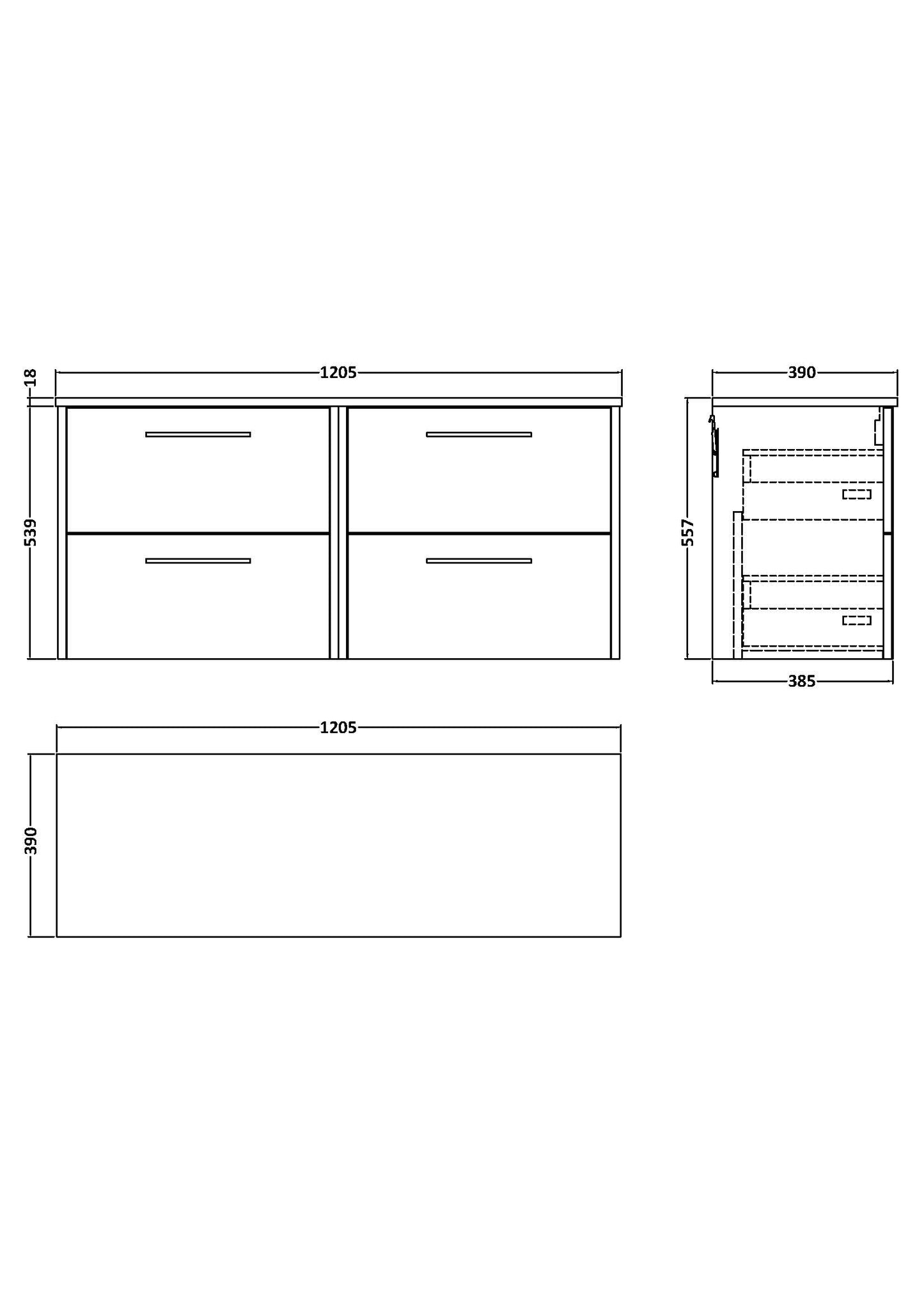 Hudson Reed 1200mm Wall Hung 4 Drawer Vanity & Worktop