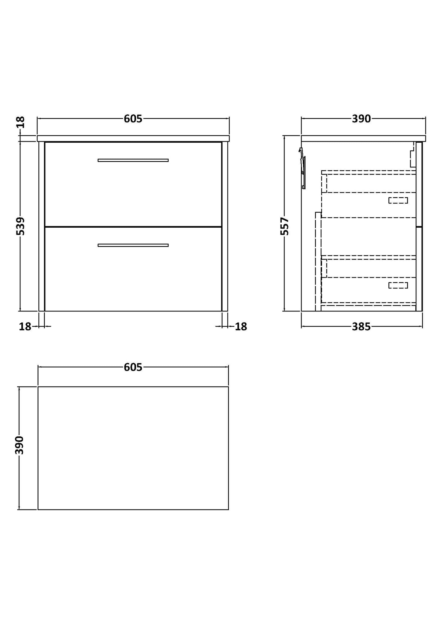Hudson Reed 600mm Wall Hung 2 Drawer Vanity & Worktop