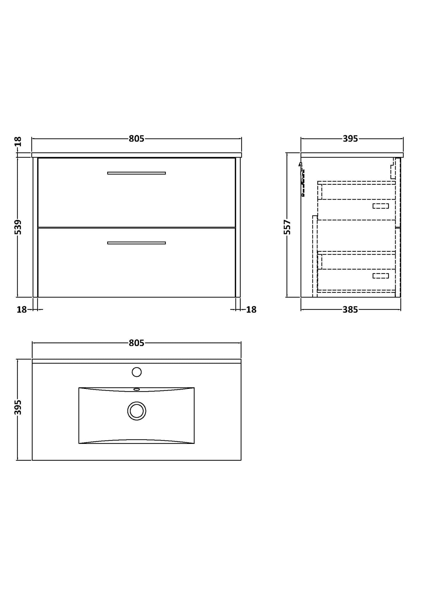 Hudson Reed 800mm Wall Hung 2 Drawer Vanity & Basin 2