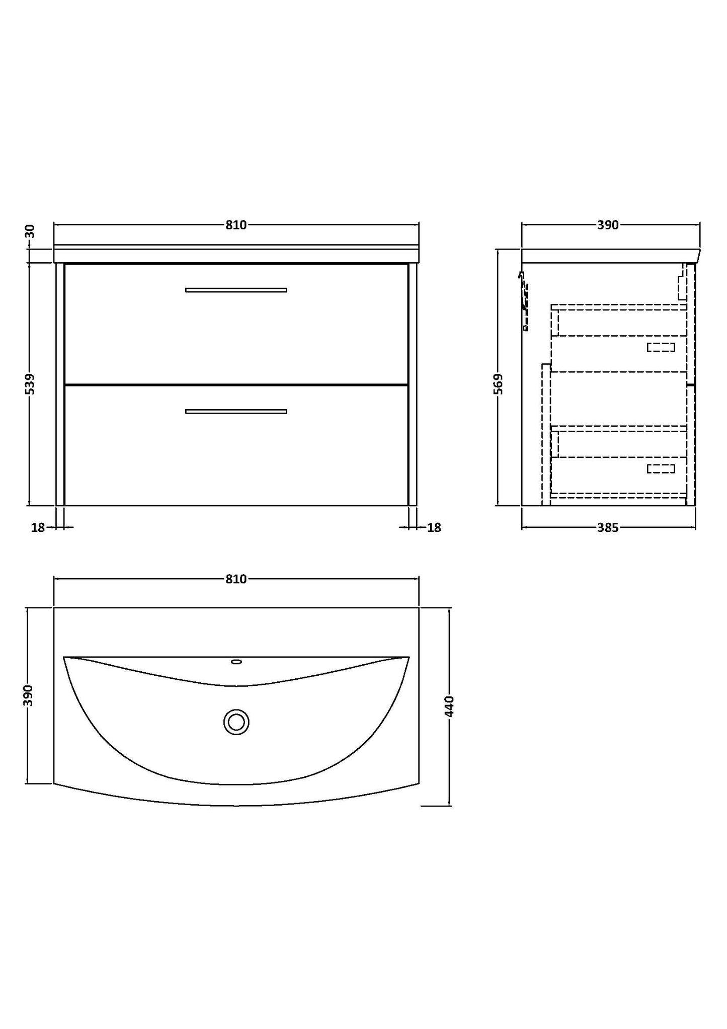 Hudson Reed 800mm Wall Hung 2 Drawer Vanity & Basin 4