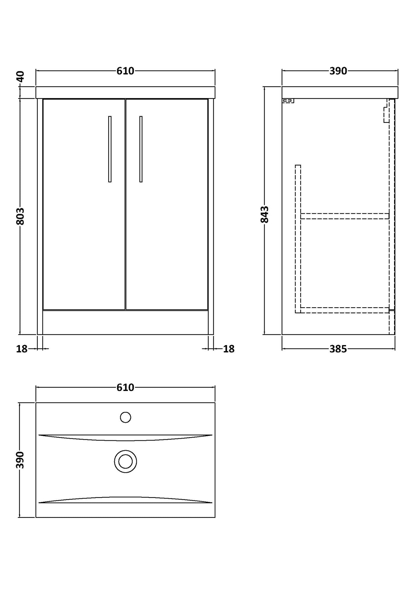 Hudson Reed 600mm Floor Standing 2-Door Vanity & Basin 1