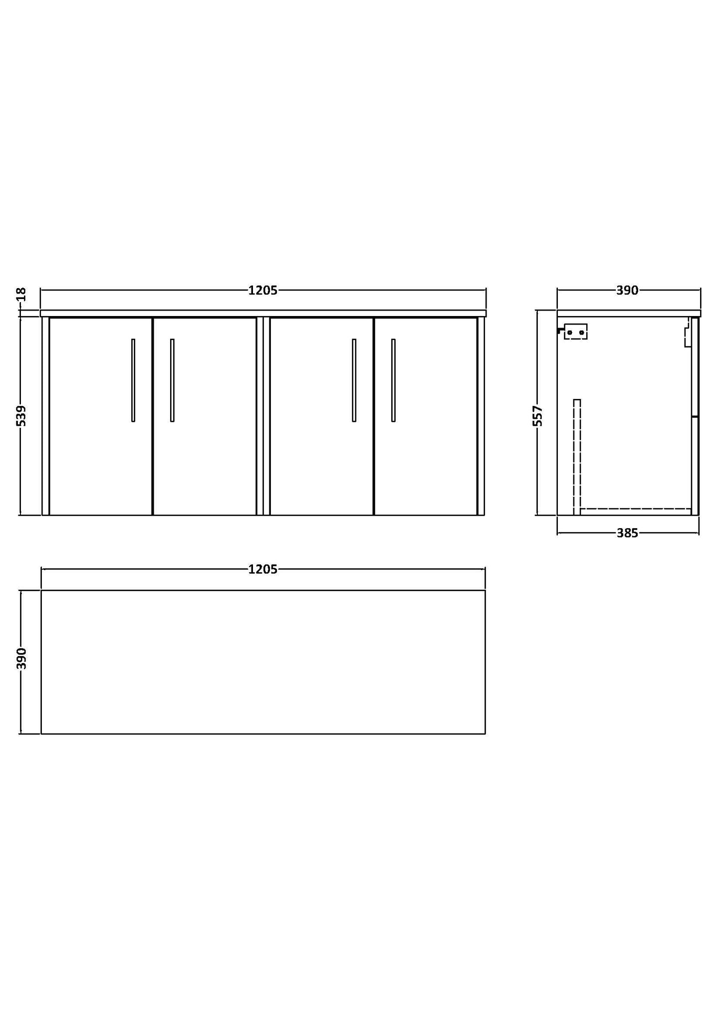 Hudson Reed 1200mm Wall Hung 4-Door Vanity & Worktop