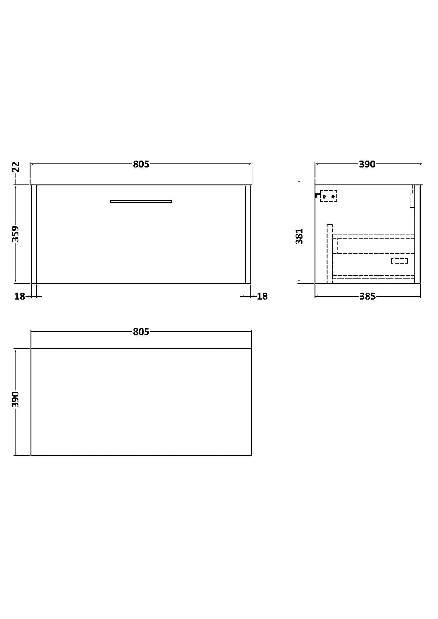 Hudson Reed 800mm Wall Hung Single Drawer Vanity & Laminate Worktop