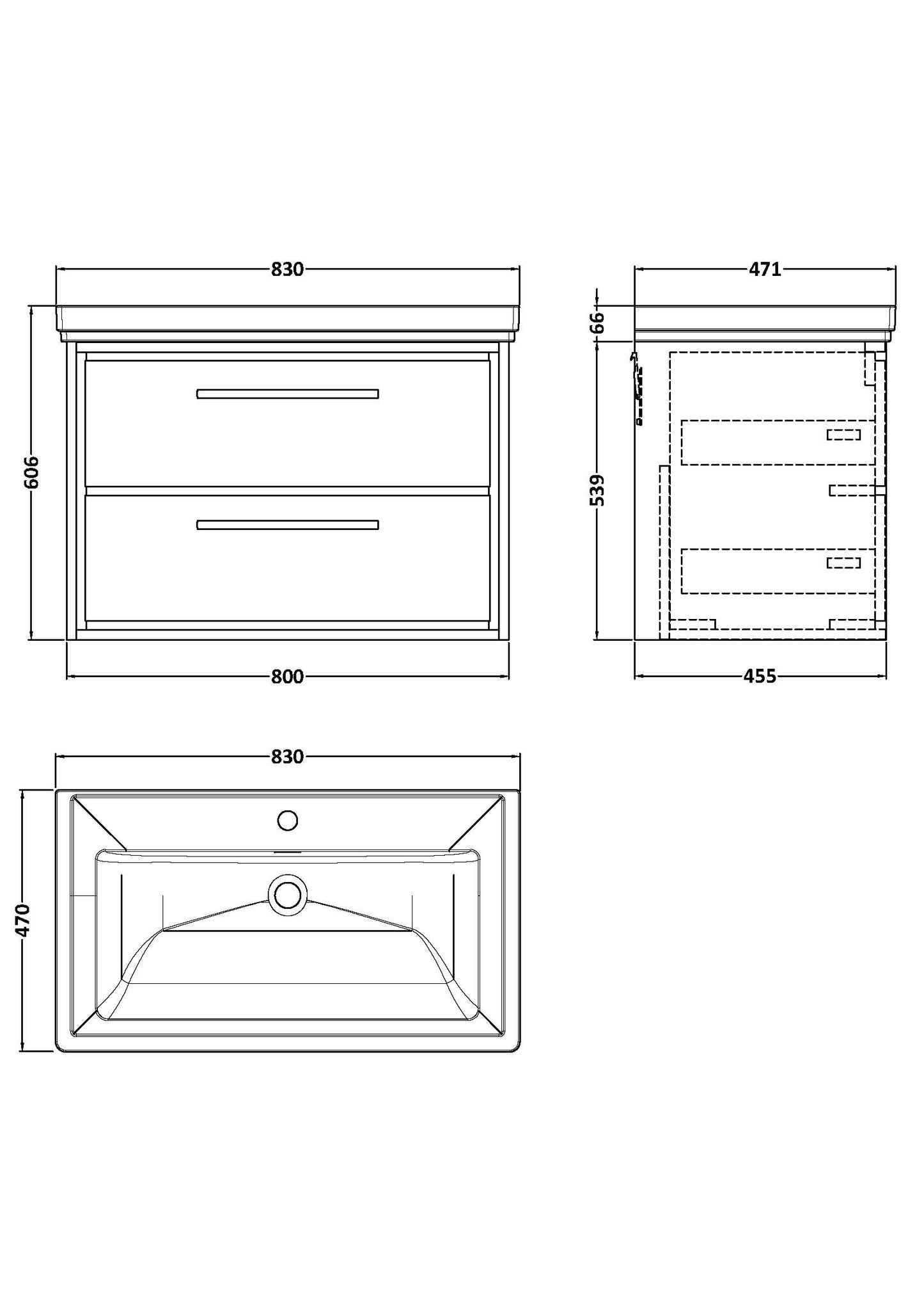 Hudson Reed 800mm Wall Hung 2-Drawer Vanity with Basin - 1 Tap Hole