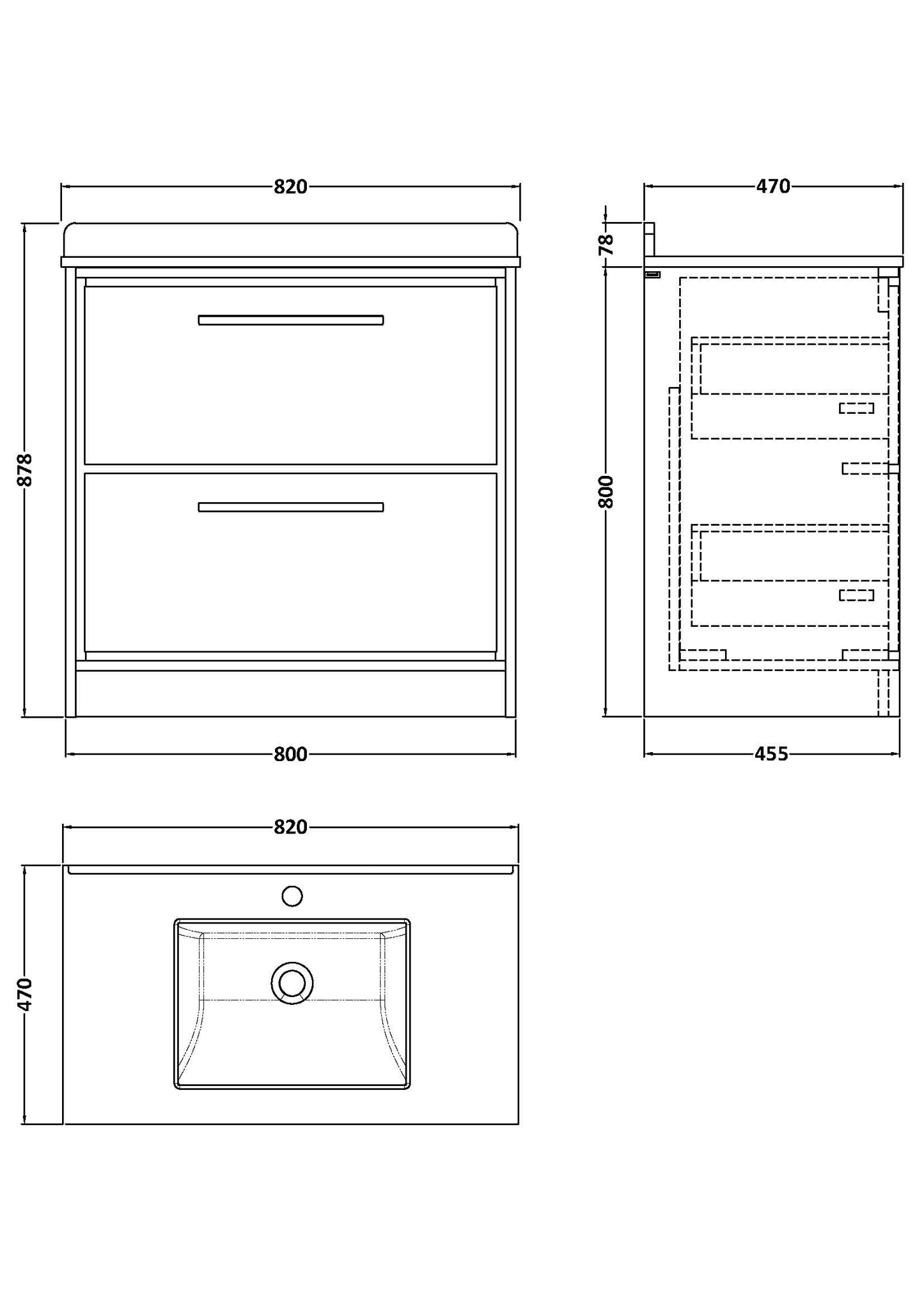 Hudson Reed 800mm Floor Standing 2-Drawer Vanity with Marble Worktop Basin