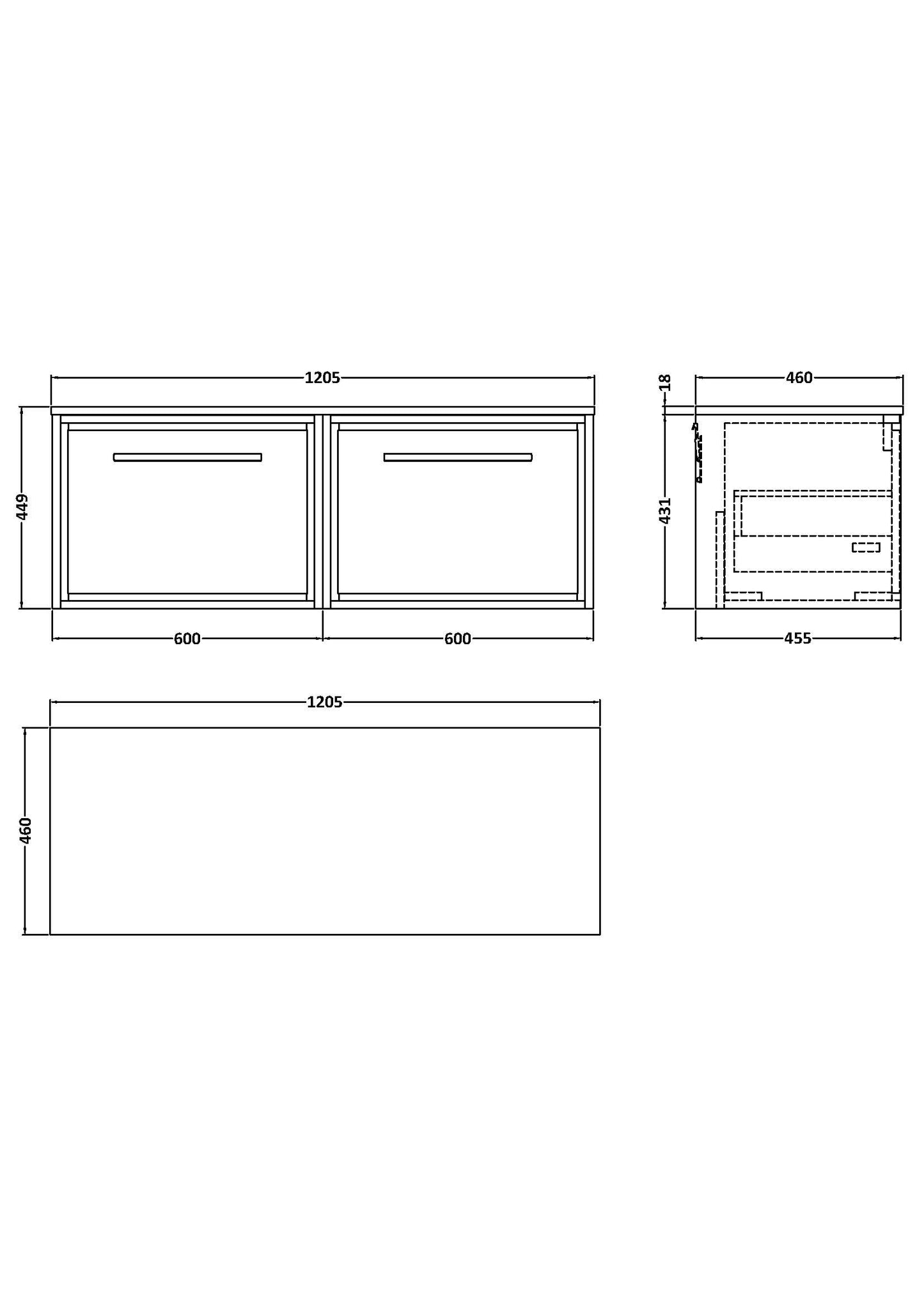 Hudson Reed 1200mm Wall Hung Single Drawer Vanity with Worktop