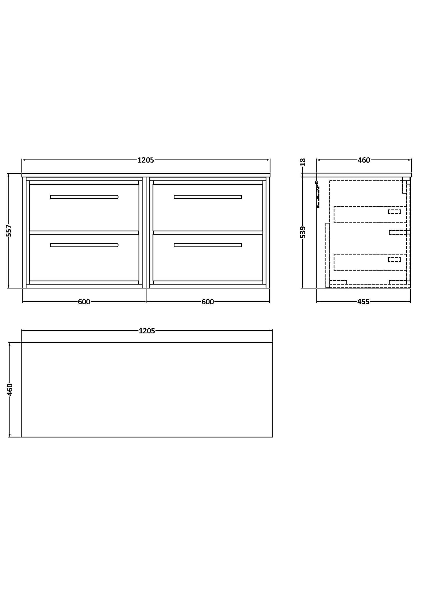 Hudson Reed 1200mm Wall Hung 4-Drawer Vanity with Worktop