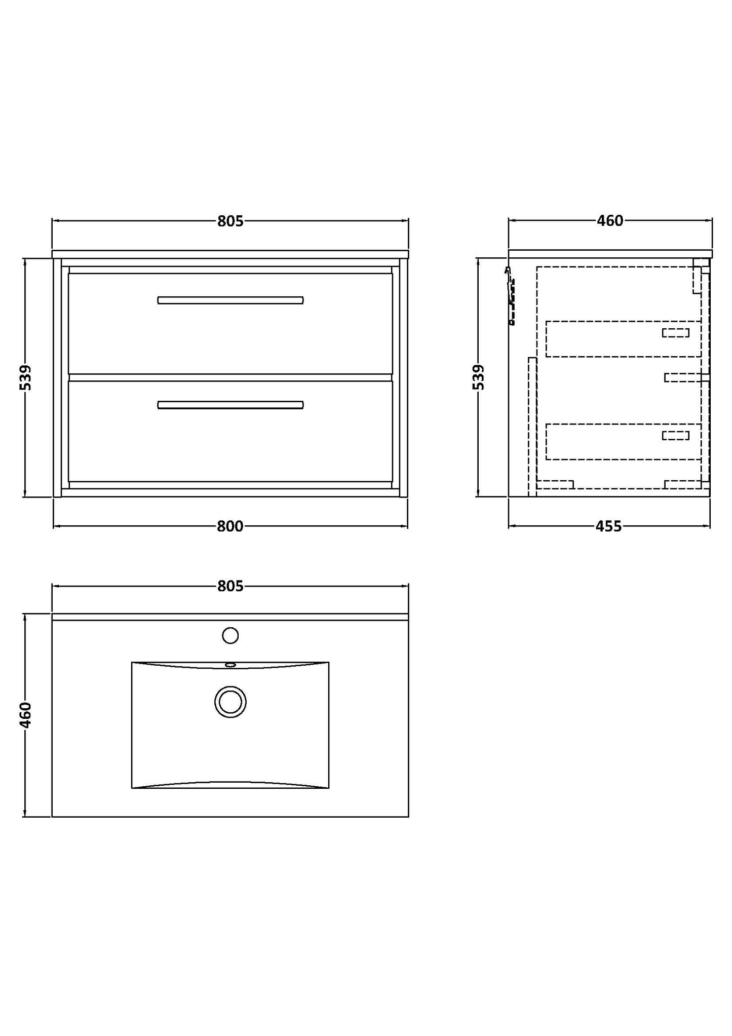 Hudson Reed 800mm Wall Hung 2-Drawer Vanity with Basin - 1 Tap Hole