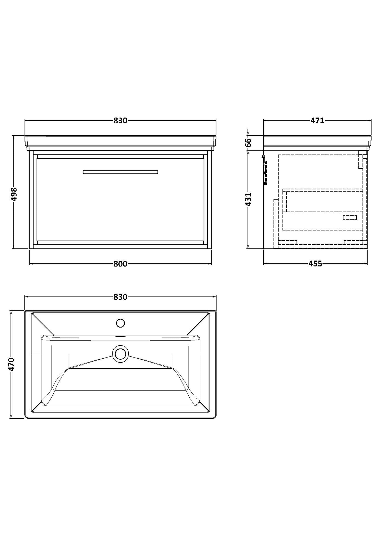 Hudson Reed 800mm Wall Hung Single Drawer Vanity with Basin - 1 Tap Hole