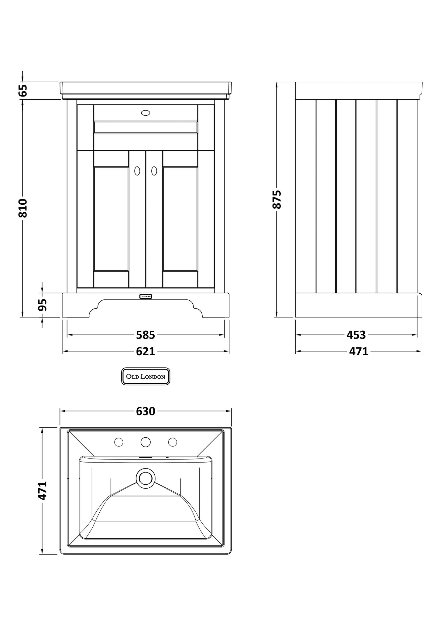 Hudson Reed 600mm 2-Door Vanity & Classic Basin 3TH