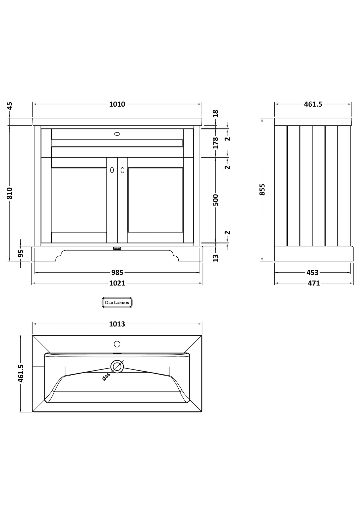 Hudson Reed 1000mm 2-Door Unit & Contemporary Fireclay Basin 1TH