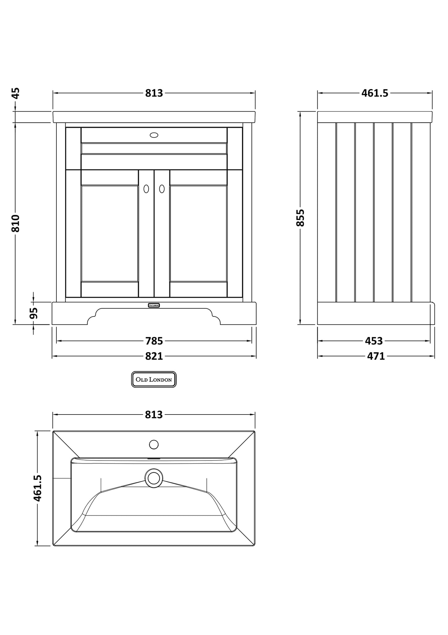 Hudson Reed 800mm 2-Door Unit & Contemporary Fireclay Basin 1TH