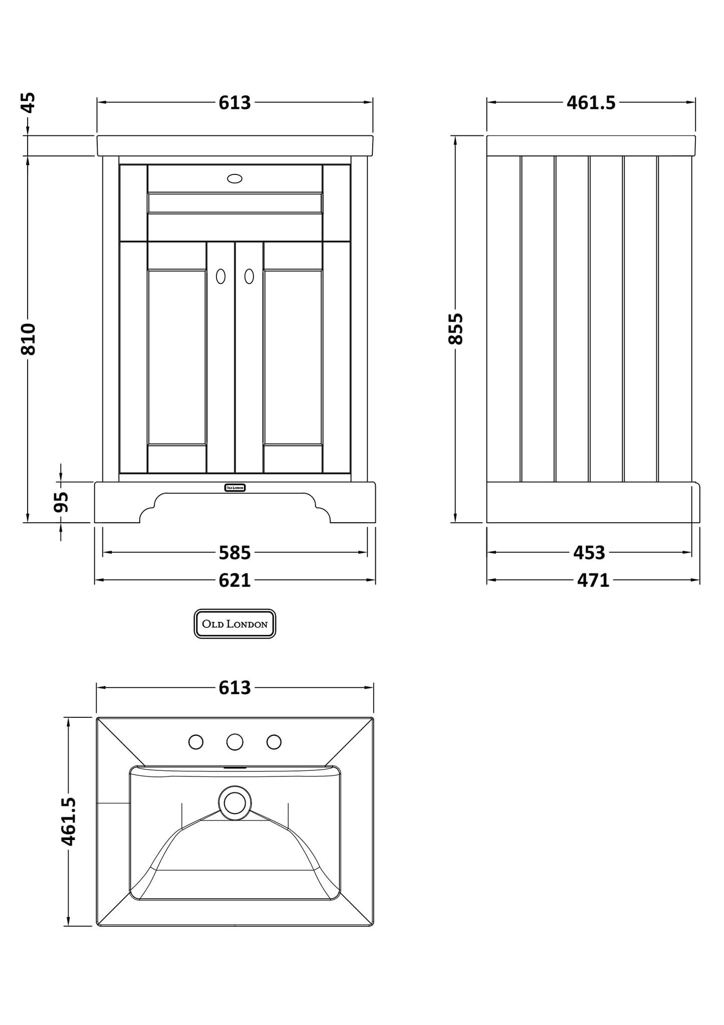 Hudson Reed 600mm 2-Door Unit & Contemporary Fireclay Basin 3TH