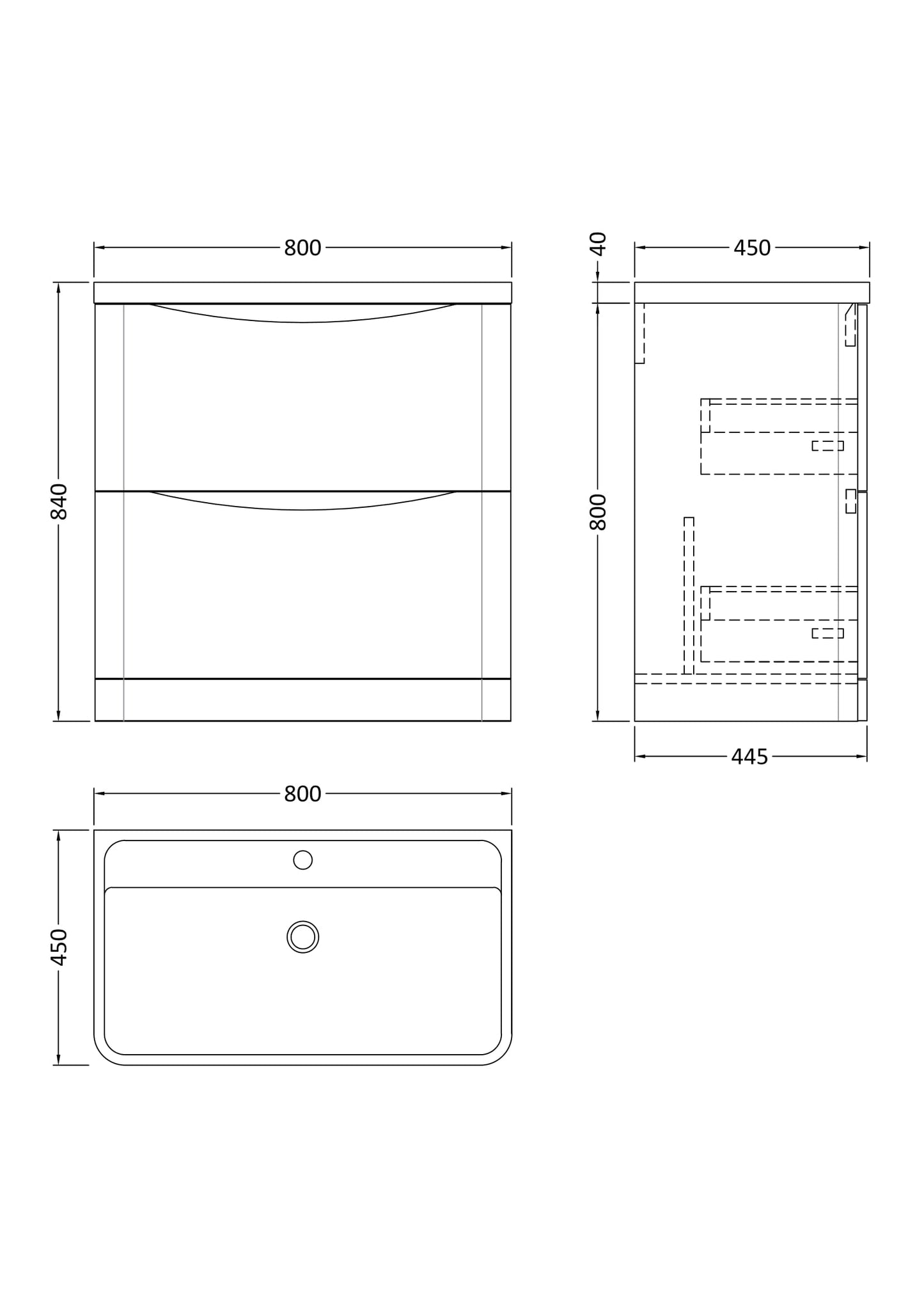 NUIE 800mm Floor Standing 2 Drawer Vanity & Polymarble Basin