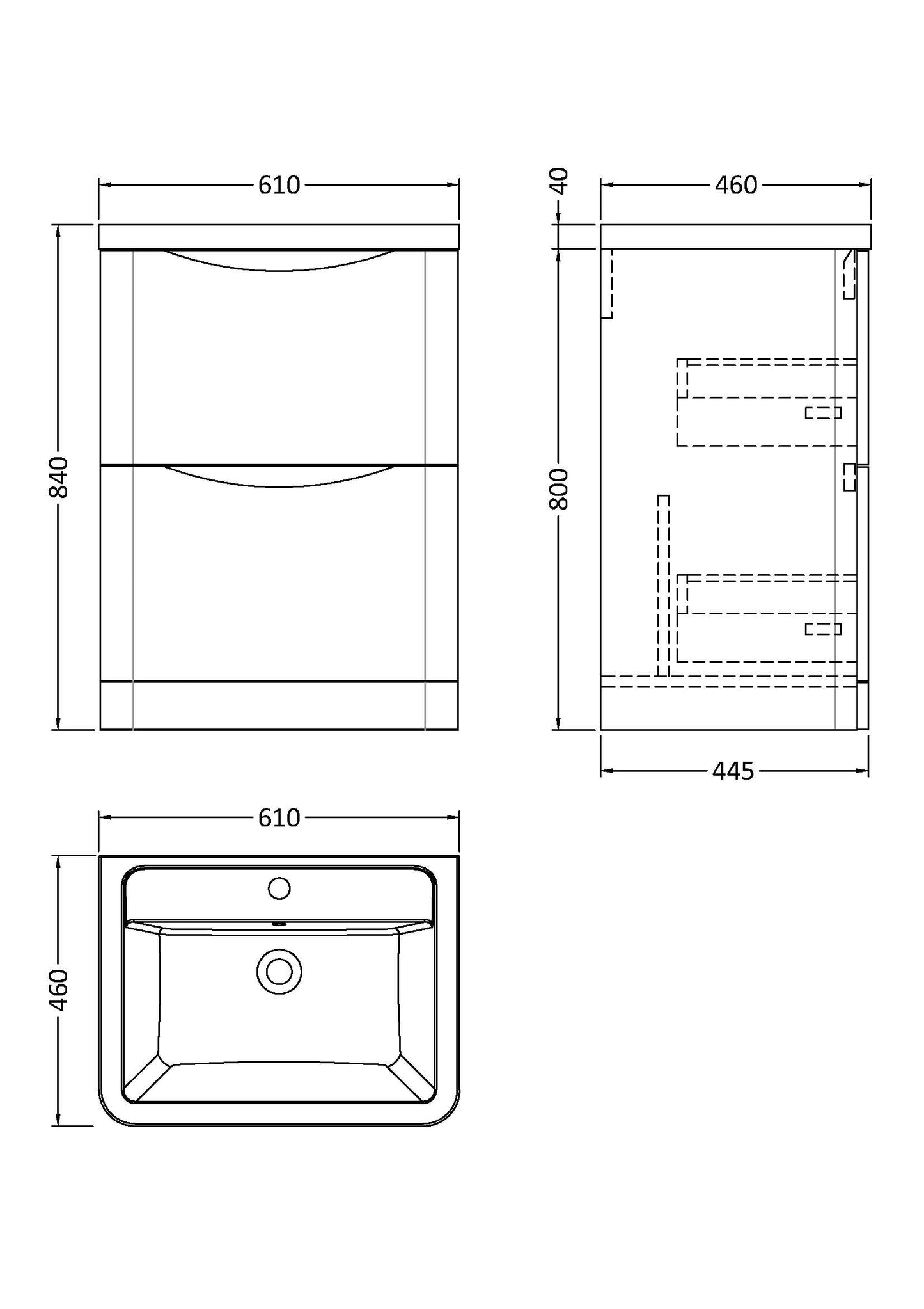 NUIE 600mm Floor Standing 2 Drawer Vanity & Ceramic Basin