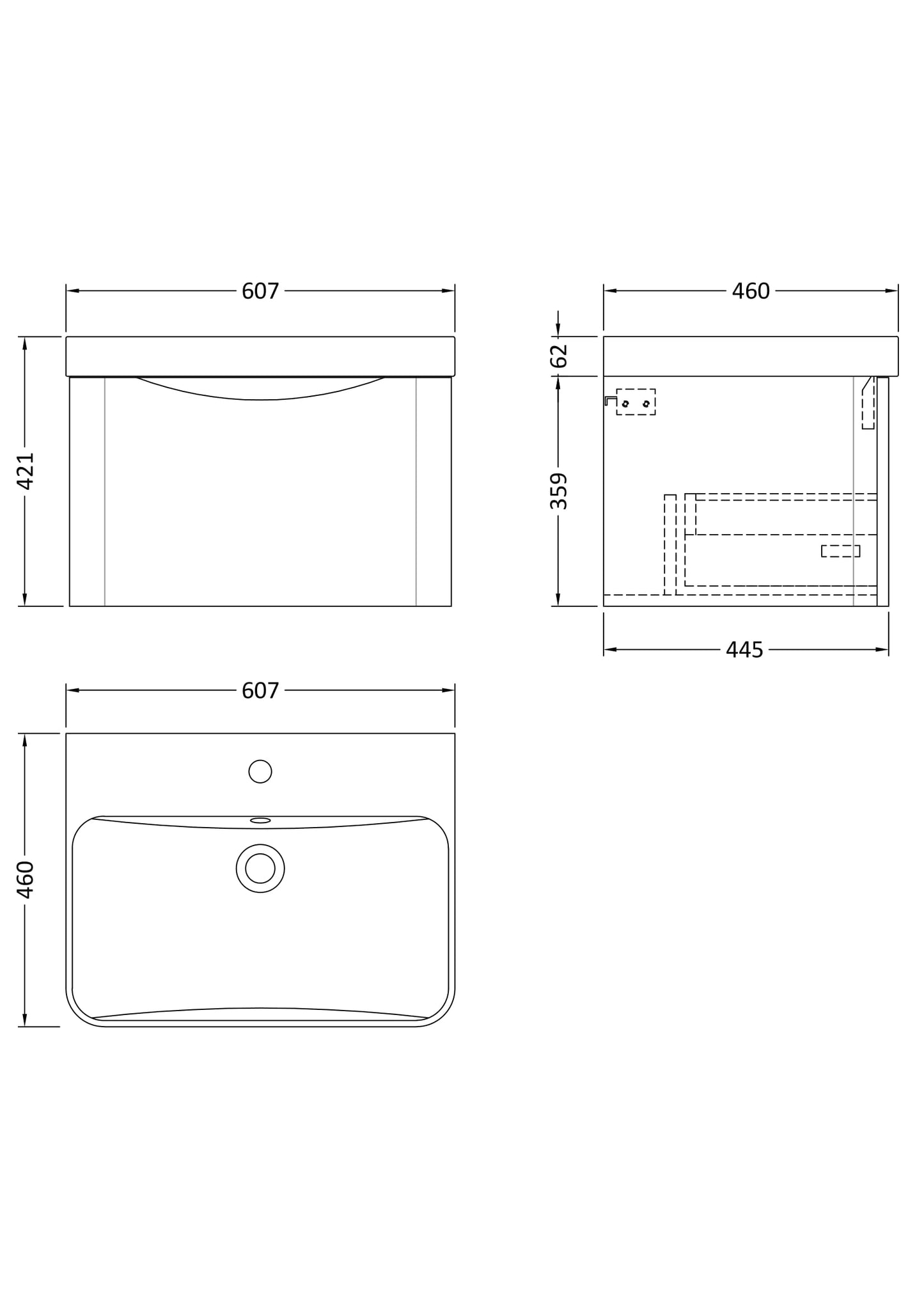 NUIE 600mm Wall Hung 1 Drawer Vanity & Thin Edge Ceramic Basin