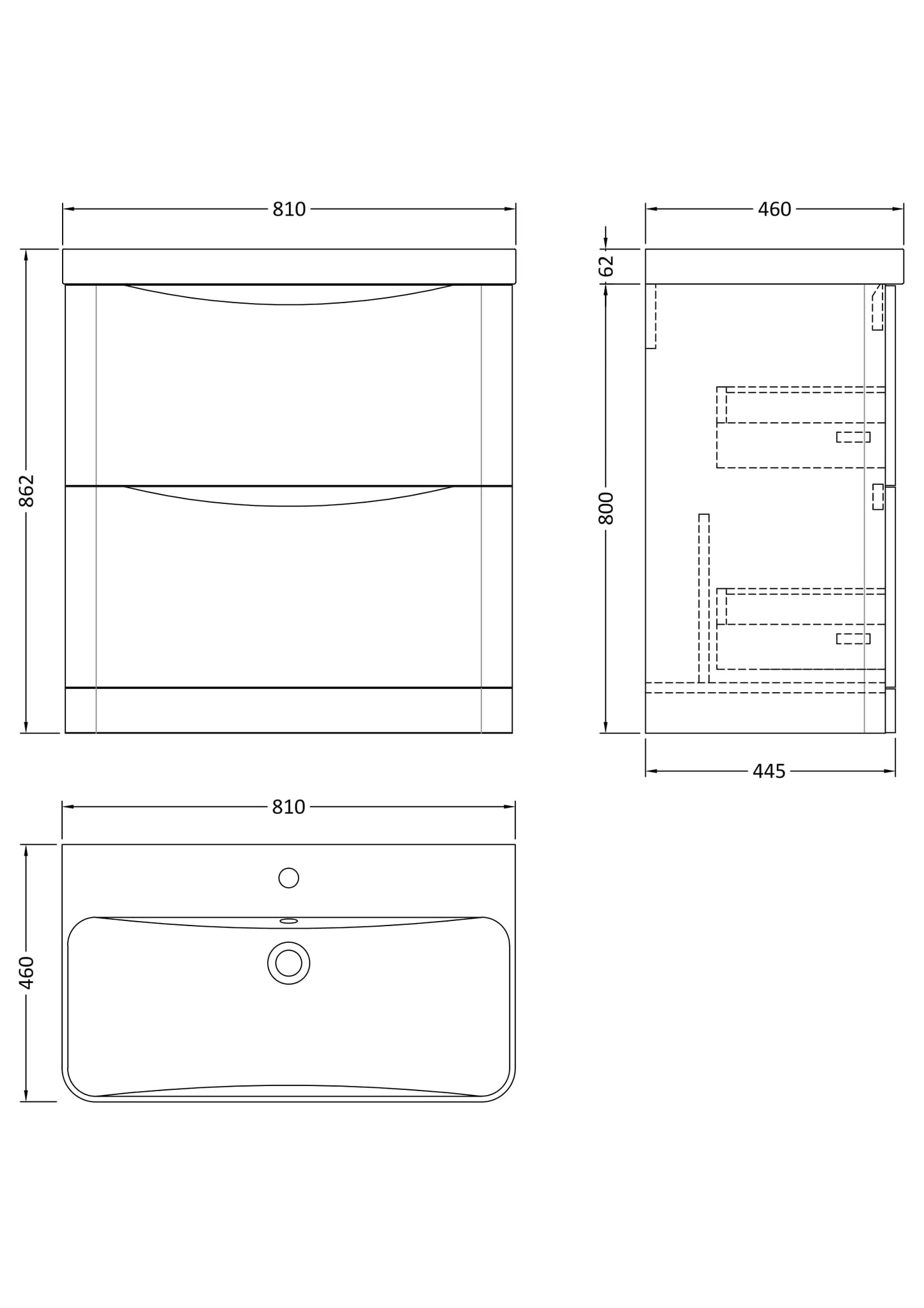 NUIE 800mm Floor Standing 2 Drawer Vanity & Thin Edge Ceramic Basin