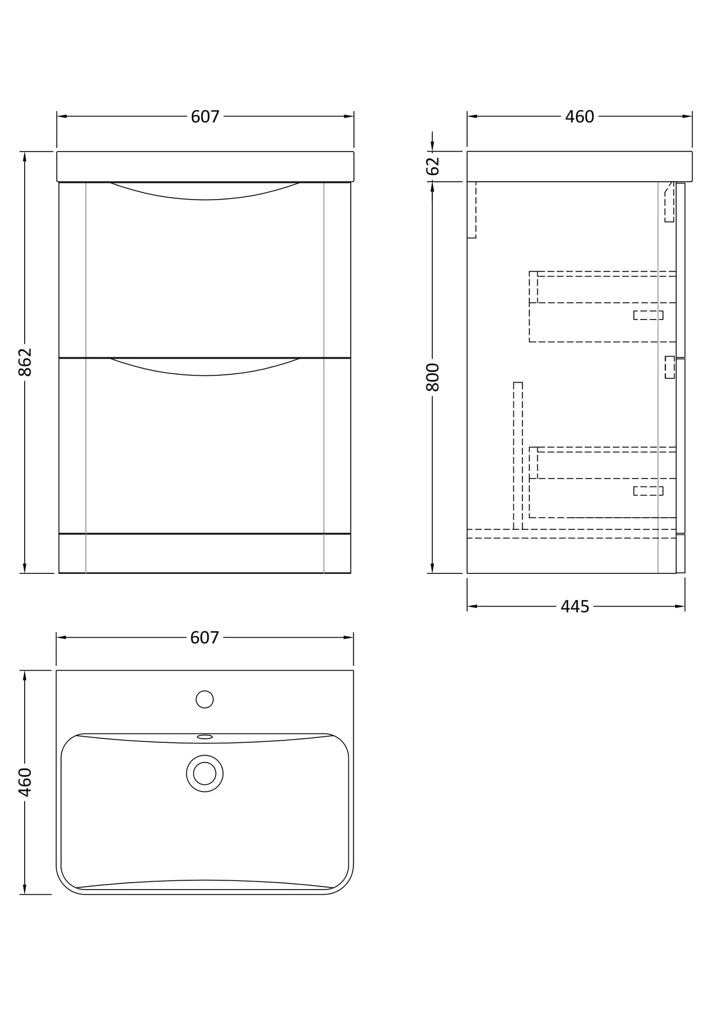 NUIE 600mm Floor Standing 2 Drawer Vanity & Thin Edge Ceramic Basin