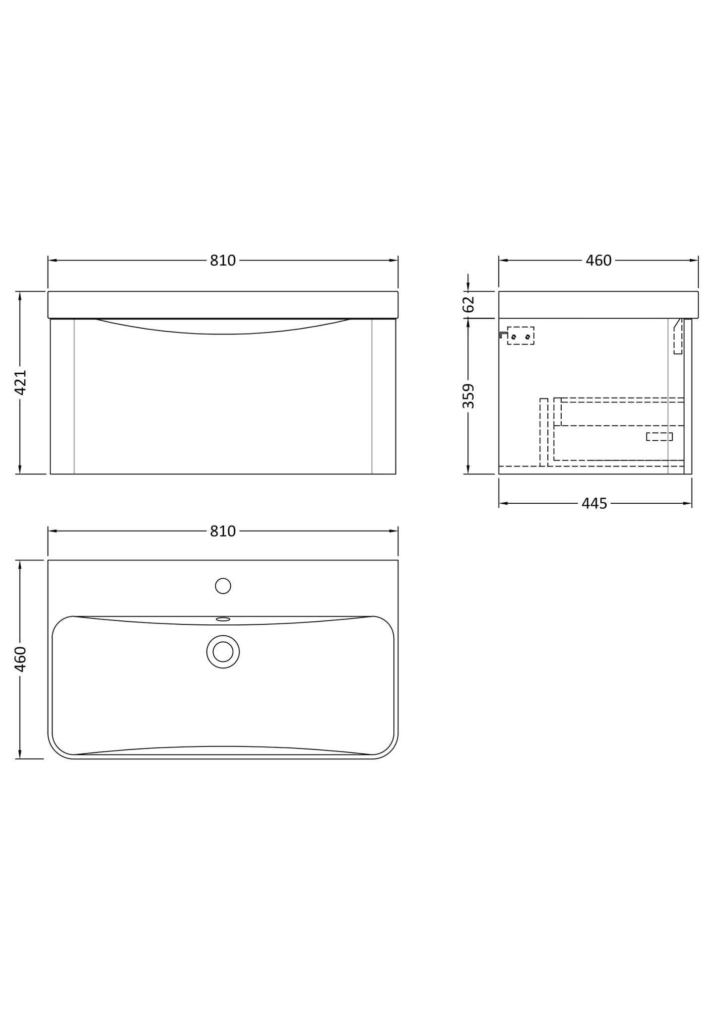 NUIE 800mm Wall Hung 1 Drawer Vanity & Thin Edge Ceramic Basin