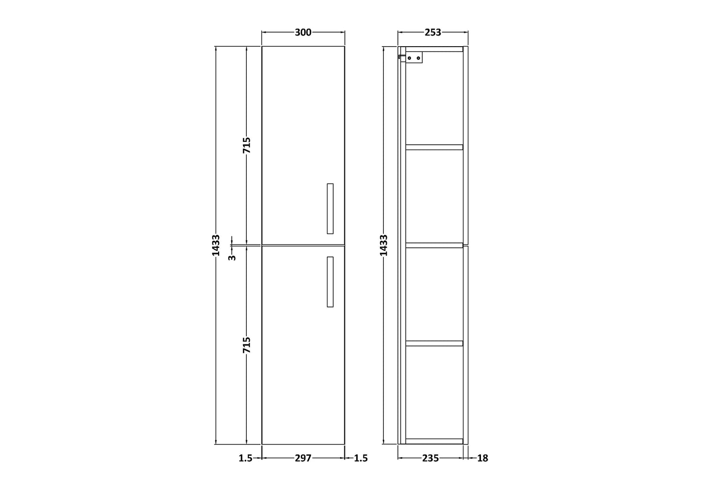 NUIE 300mm Tall Unit (2 Door)