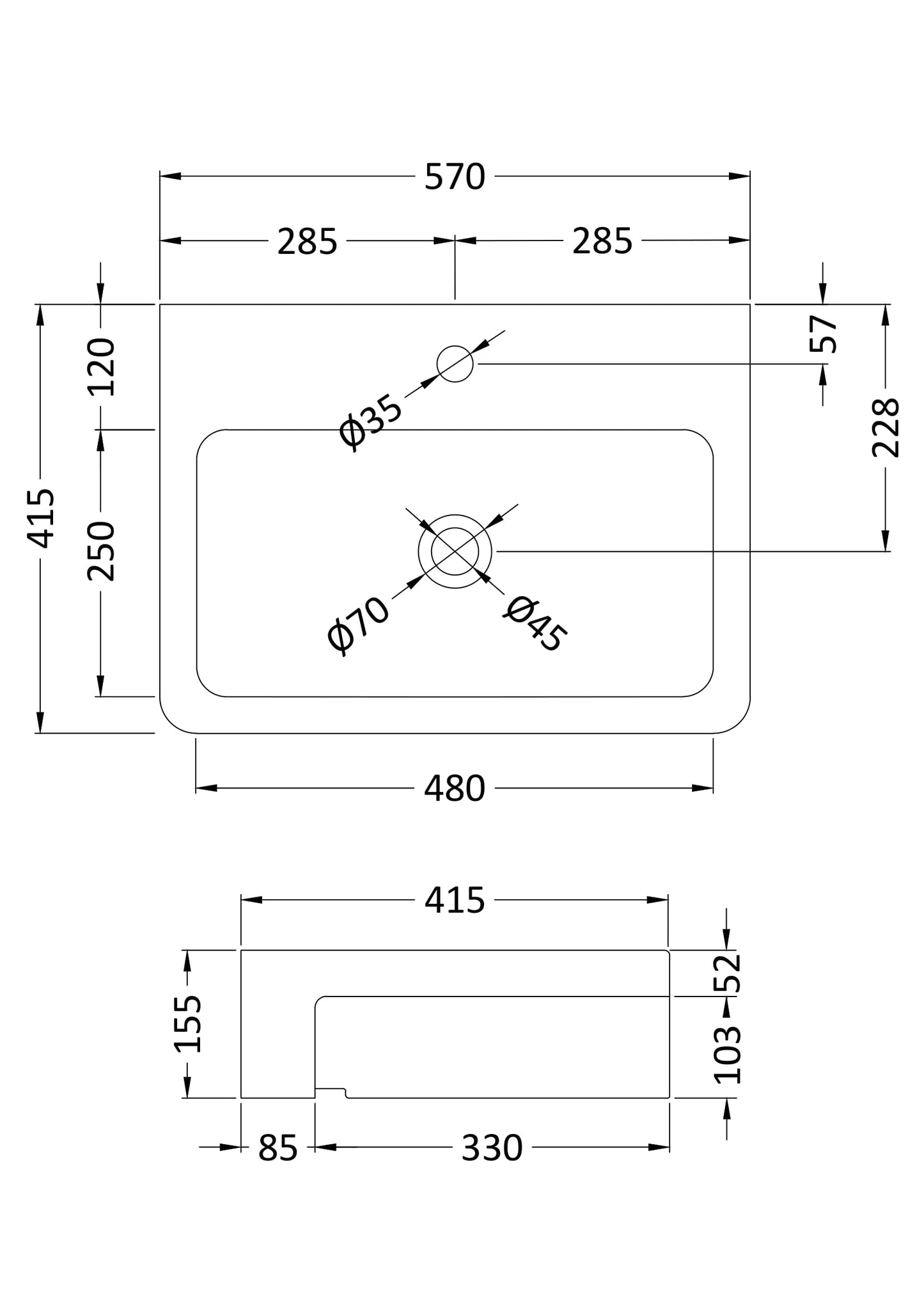 NUIE Semi-recessed basin