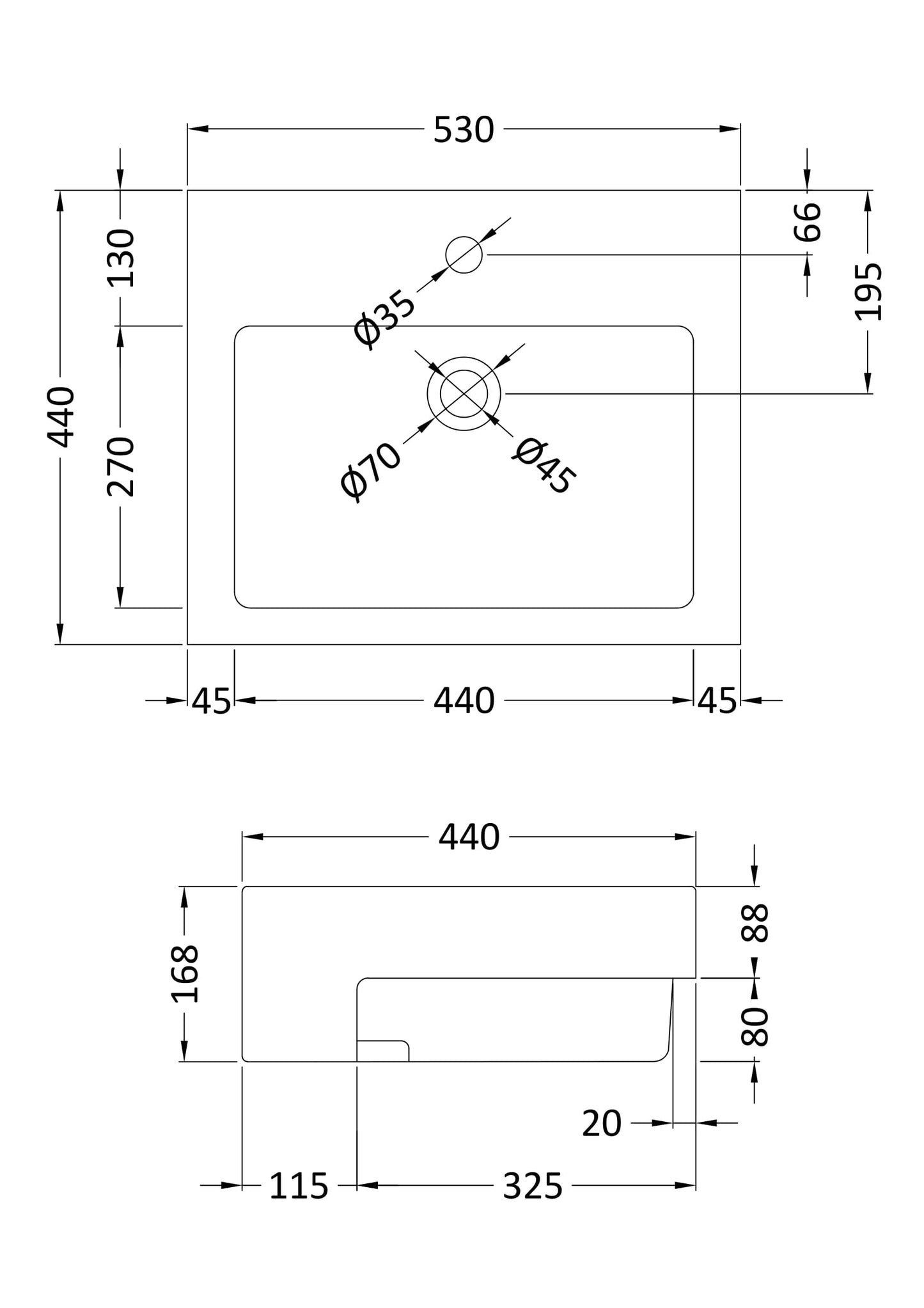 NUIE Semi-recessed basin