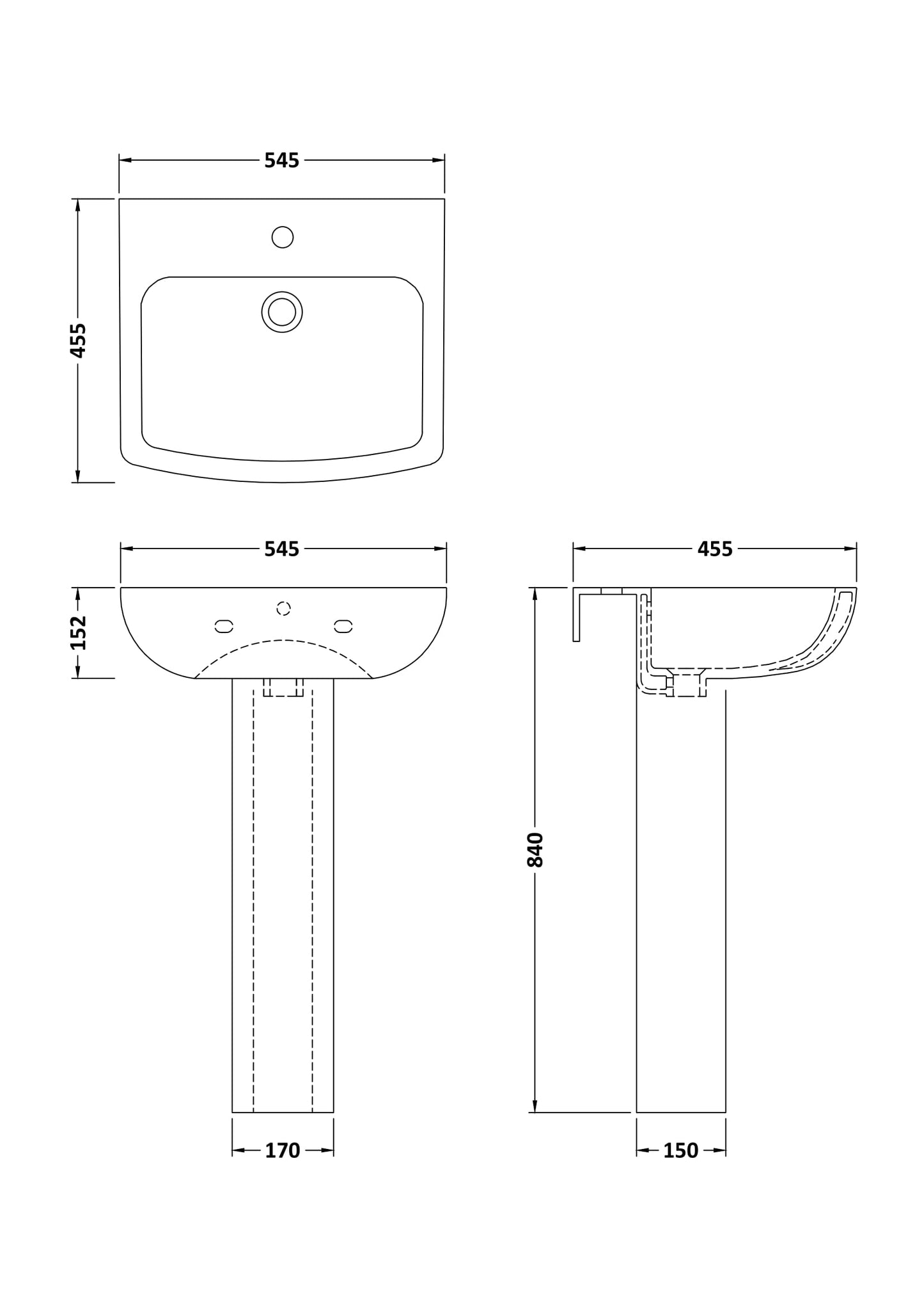 NUIE 545mm Basin & Pedestal