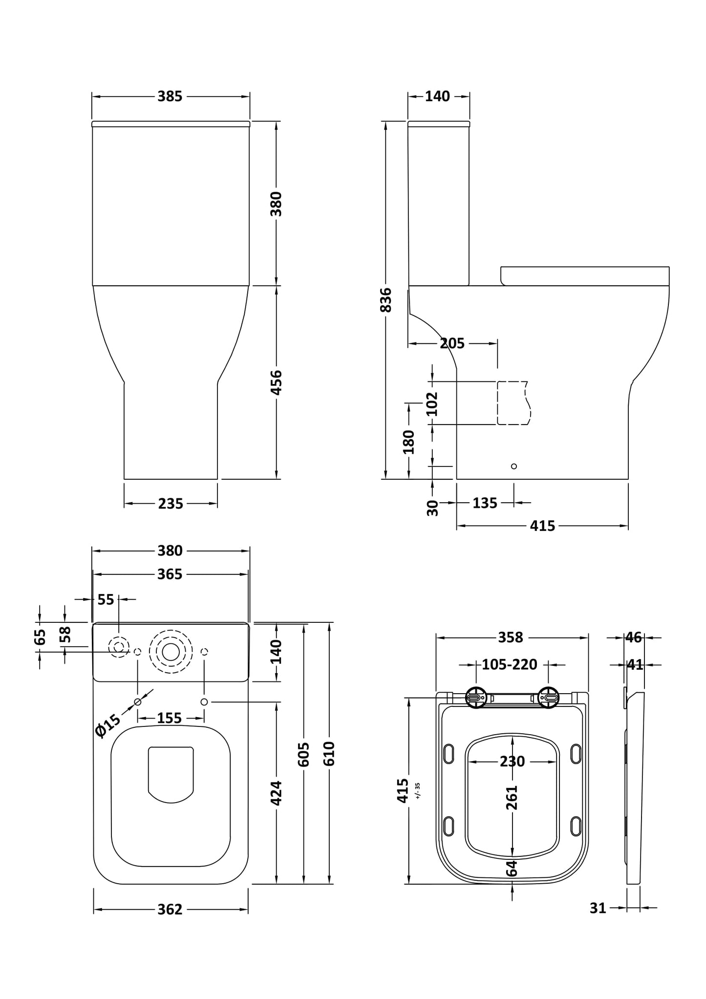NUIE Comfort Height Pan, Cistern & Seat
