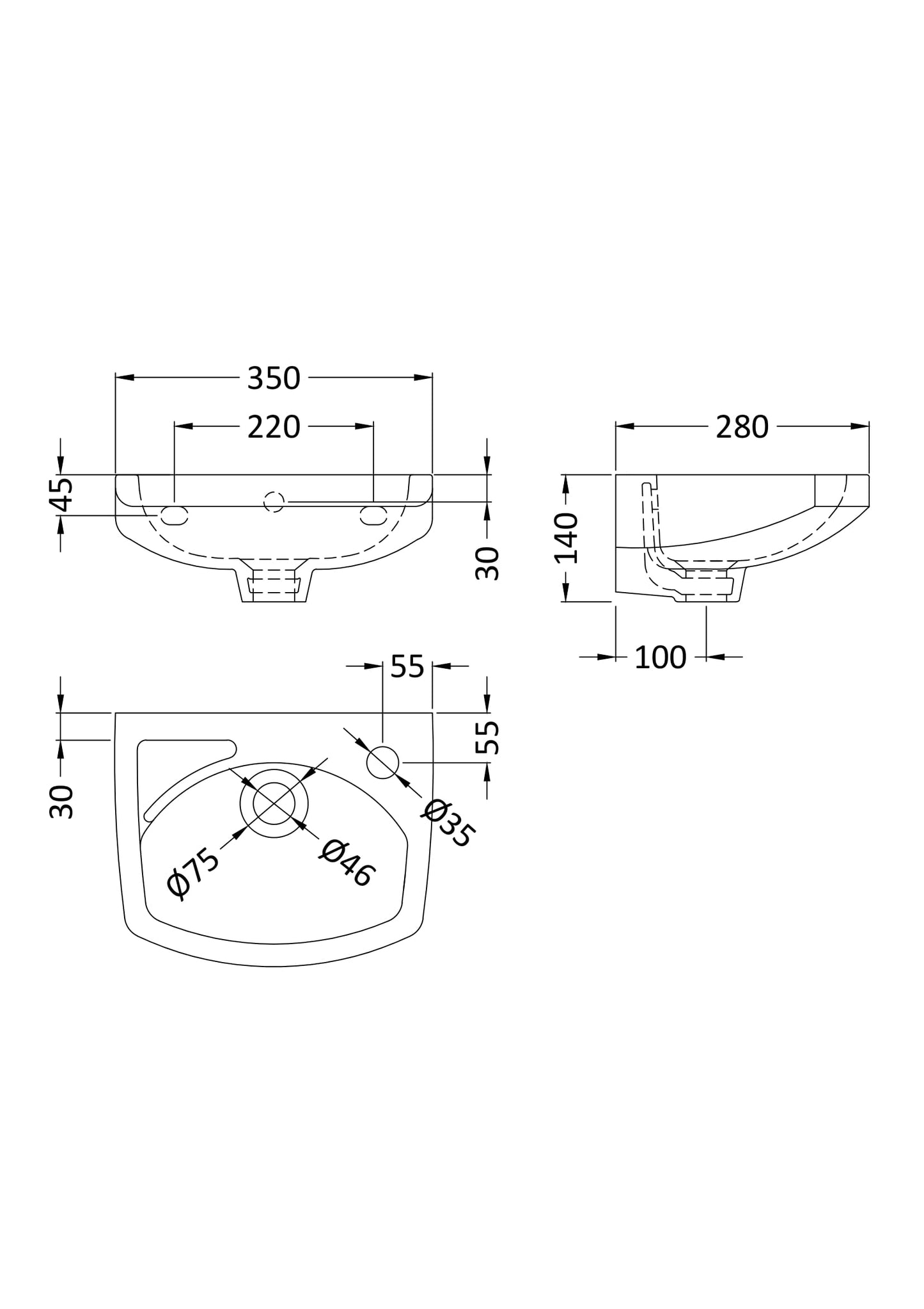 NUIE 350mm Wall Hung Basin
