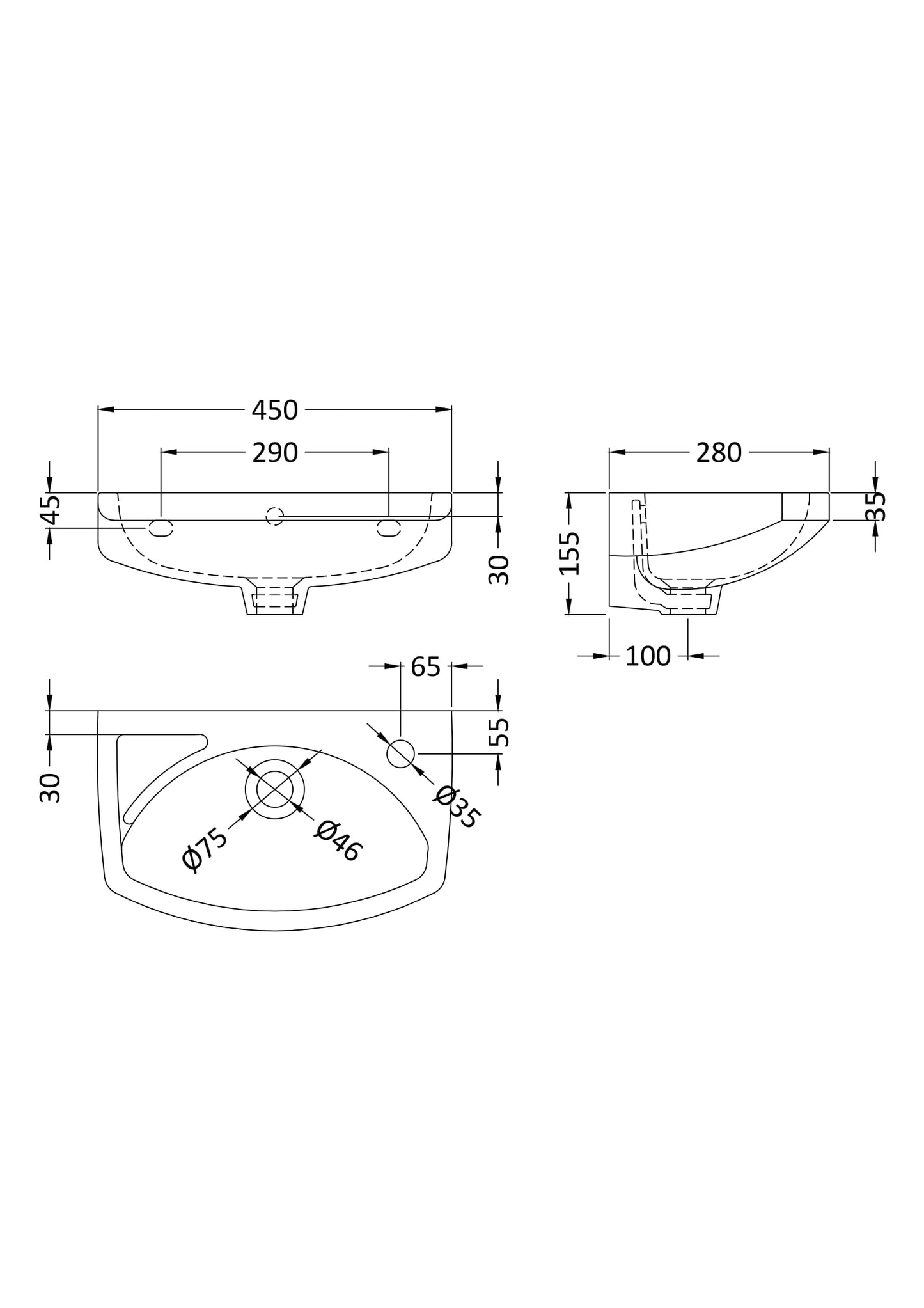 NUIE 450mm Wall Hung Basin