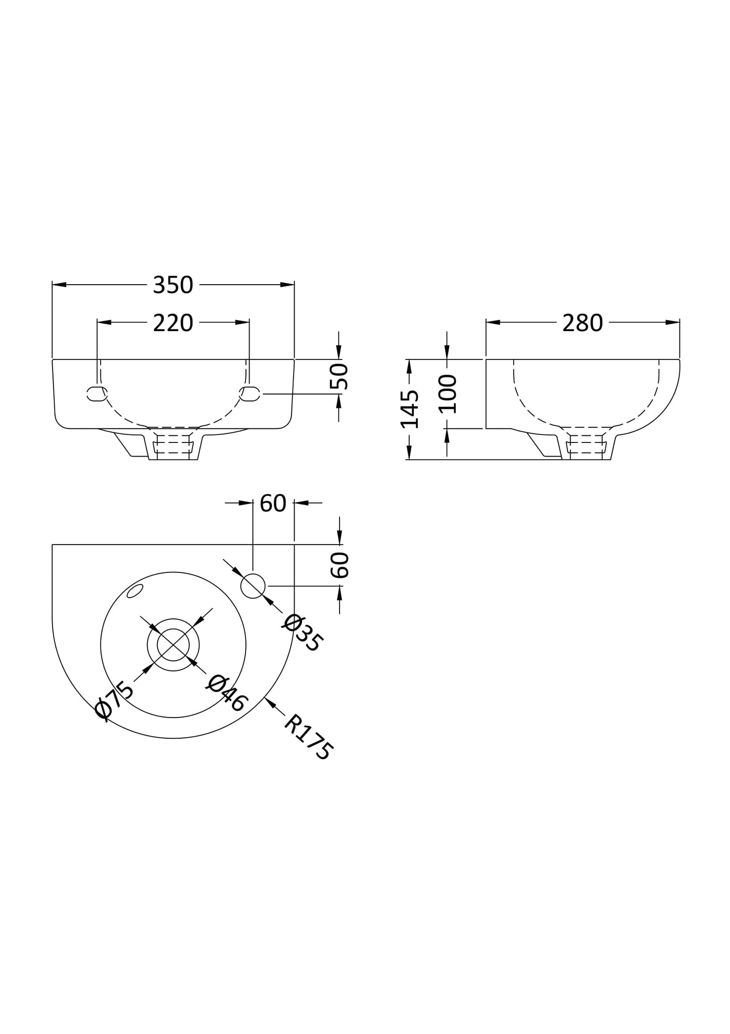 NUIE 350mm Wall Hung Basin