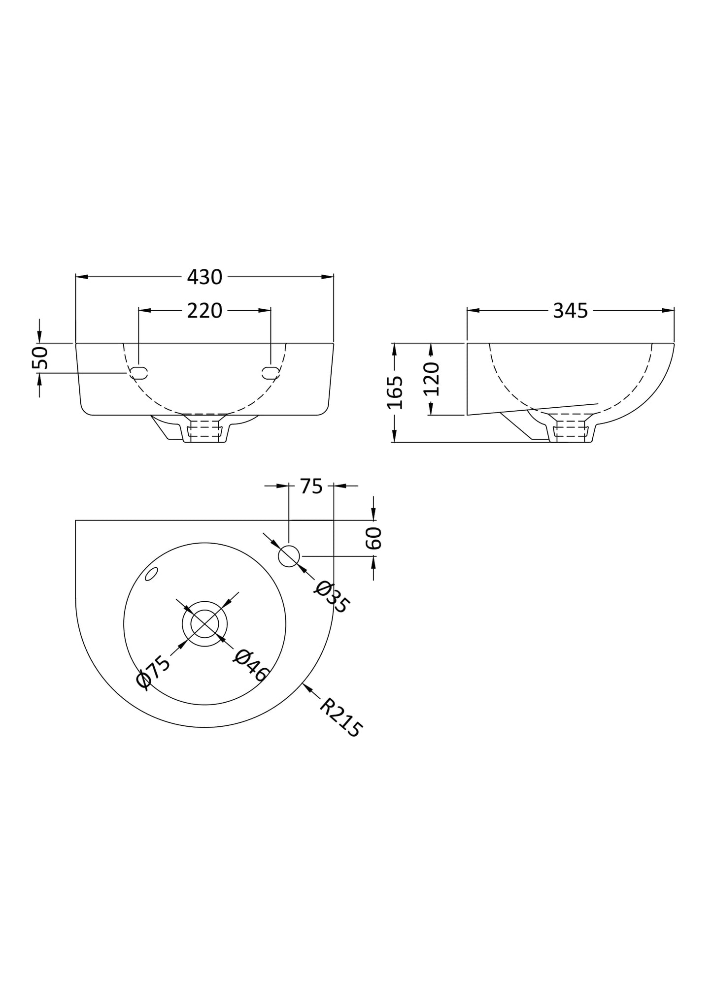 NUIE 450mm Wall Hung Basin