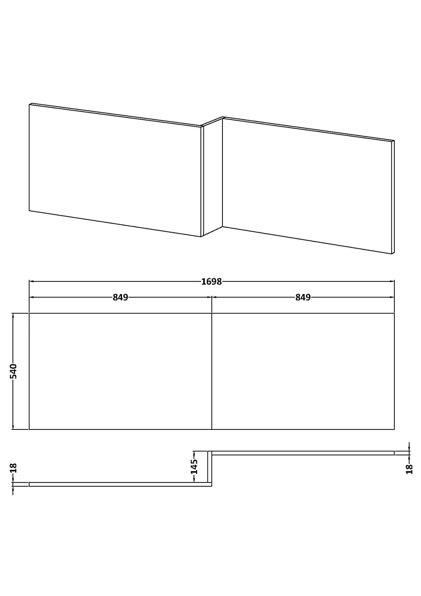 NUIE 1700mm Offset Side Panel Waterproof